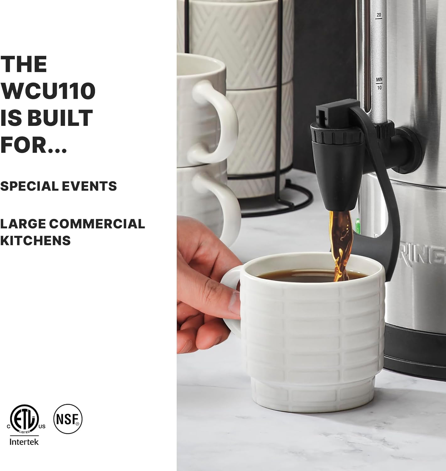 Waring Commercial WCU110 Coffee Urn, 110 Cup Capacity, Stainless Steel , 1500W, 120V, 5-15 Phase Plug, Silver