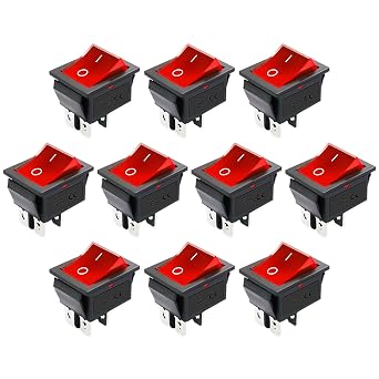 KCD4 Rocker Switch,10PCS 30A 125V/250V AC Large Current Rocker Switch ON/Off Switch 4Pins red Light Illuminated Switch