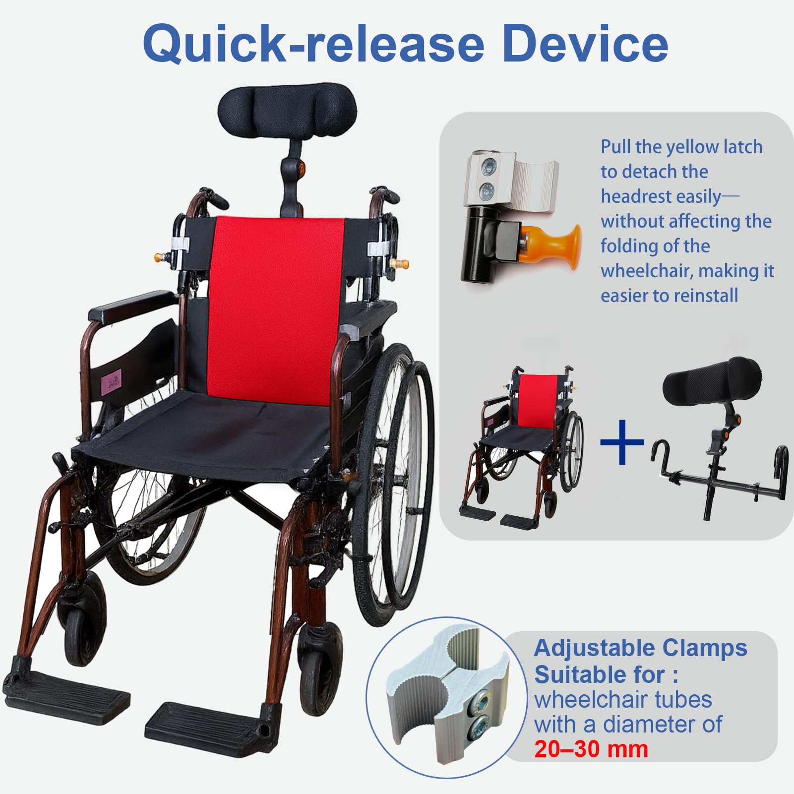Regulowany zagłówek do wózka inwalidzkiego – ergonomiczny zagłówek do wózków inwalidzkich, podparcie karku dla seniorów i osób niepełnosprawnych, do uniwersalnych wózków inwalidzkich