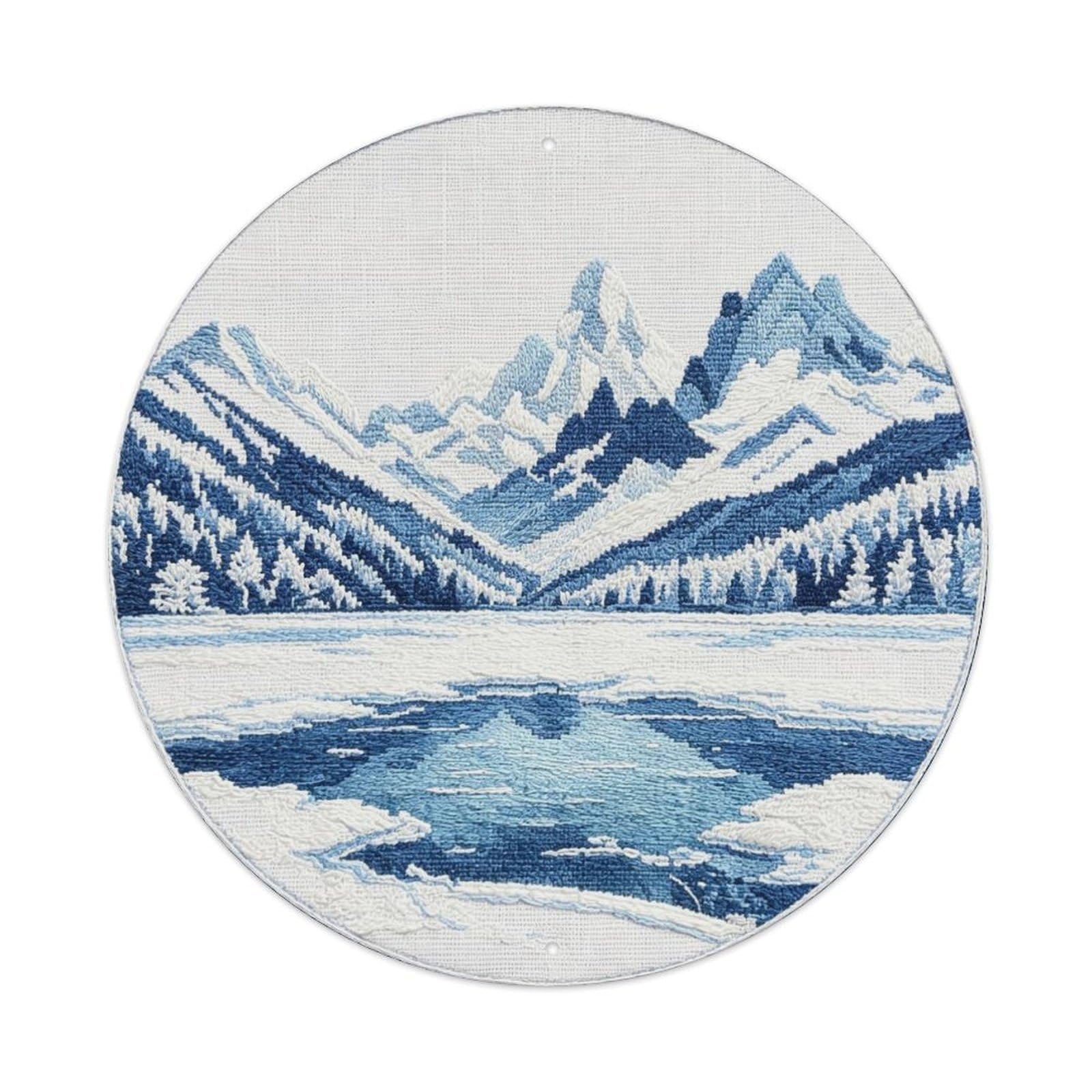 Snow Mountain Lake Embroidery Metal Tin Sign Plaque