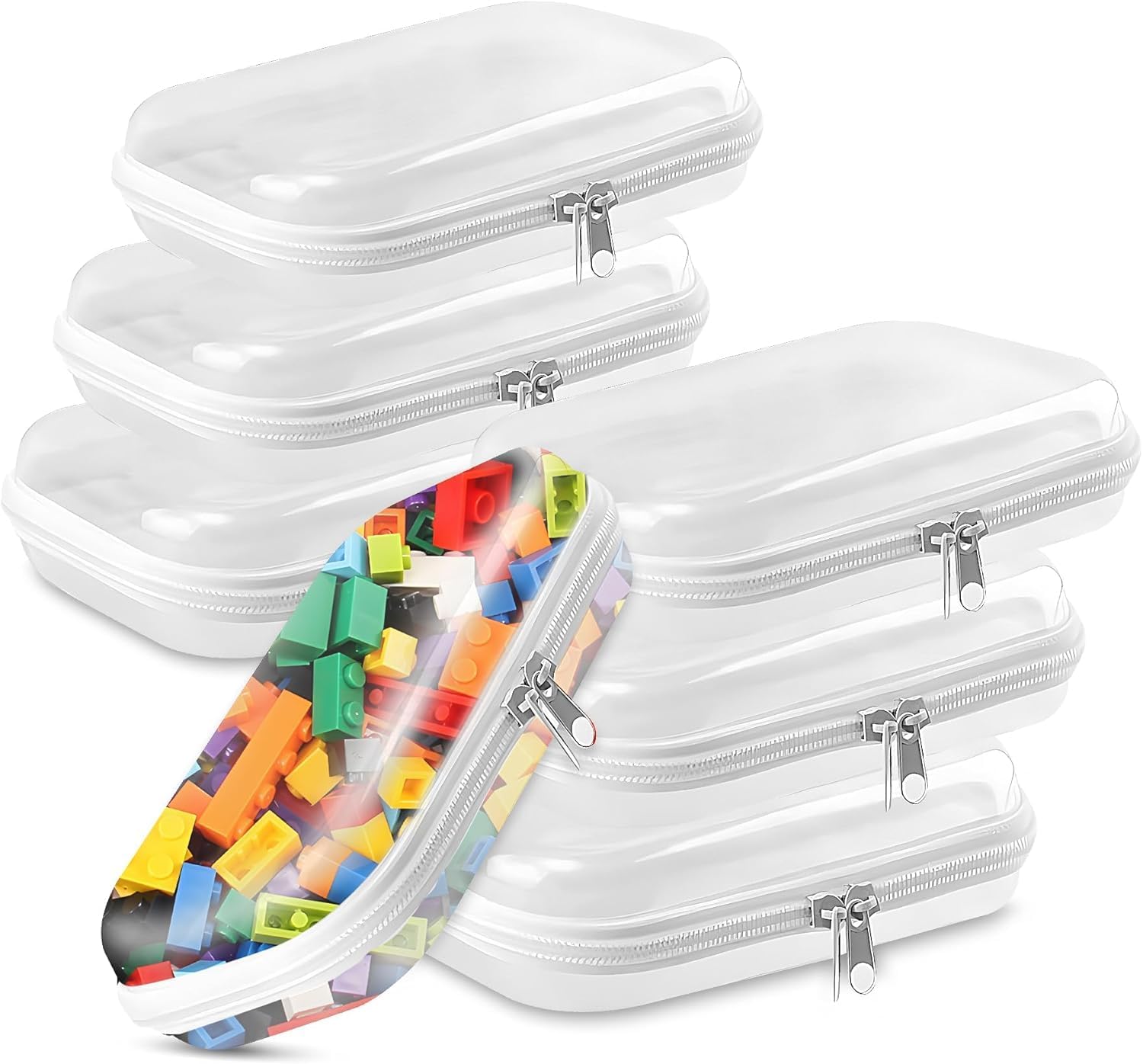 6PCS Clear Hard Shell Zippered Case,Professional-Plastic Clear Zipper Pencil Case,Small Double Zippered Toy Storage Organizer Bags for Craft,Toiletry Zipper Pouch,Travel Organizer,Cosmetic Bag