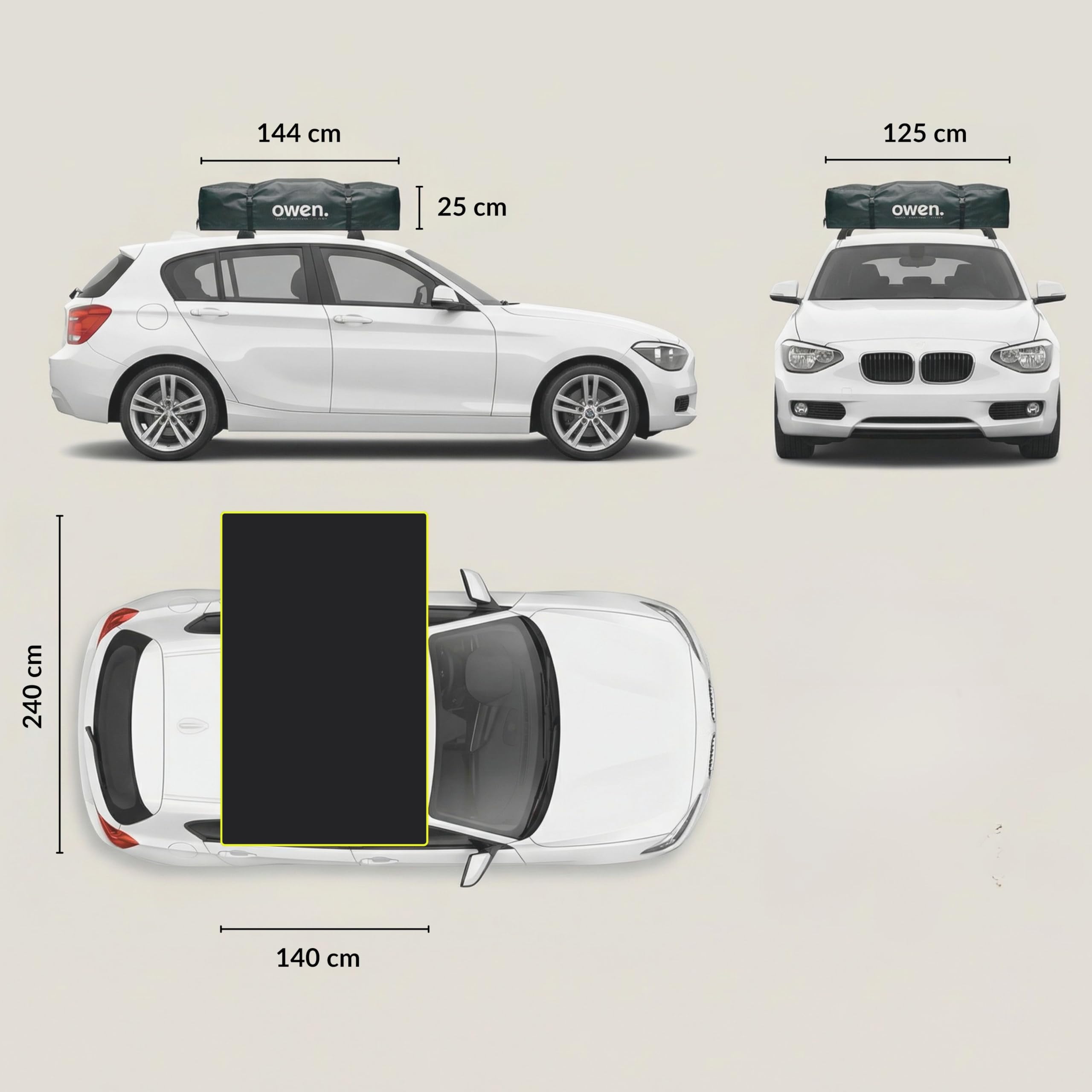 Owen Dachzelt Two Olivgrün | Autodachzelt für 2 Personen + 1 Kind | 140 x 240 cm Liegefläche | Wetterfest & robust | Inkl. Matratze & Leiter | Mit oder ohne Vorzelt