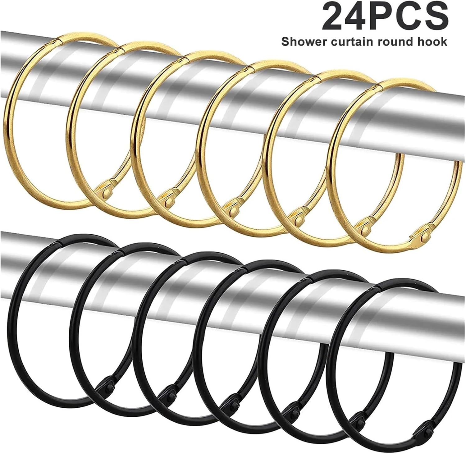 24 Pack Curtain O-Rings Purpose Decorative Metal Shower Rings Loop Smooth Hook for Bathroom for Curtains and Rods(24pcs Golden)