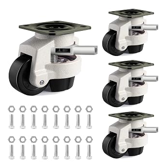 4 Pack Leveling Casters with Ratchet Handle, Total Capacity, Adjustable Heavy Duty Casters, 360 Degree Swivel Castors, Quiet for Workbench, Equipment 4400 Lbs Total Capacity