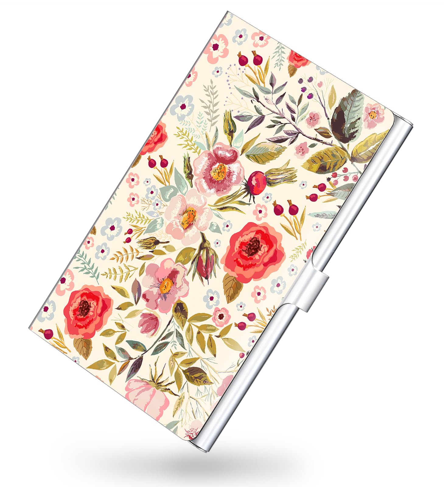 xiviers Business Card Holder，Color Printing Men's and Women's Business Card Case，Ultra-Thin Metal Business Card Organizer，Carry-on Pocket Wallet Business Card Holder, Vintage Flower, 3.6 x 2.4 x 0.3 — image 1