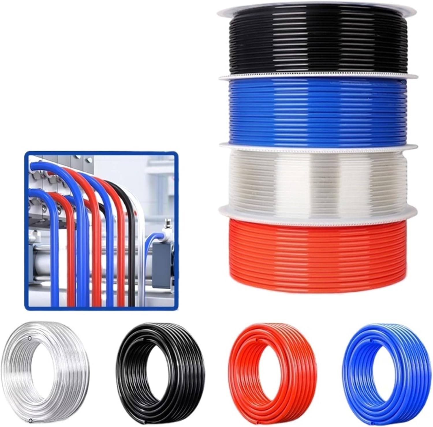 1pcs 10M/20M/50M/100M Pneumatic Component Air Hose Tube Pipe 4mm 6mm 8mm 10mm 12mm PU Polyurethane Air Compressor Tubing(Blue 10m,4x2.5mm)