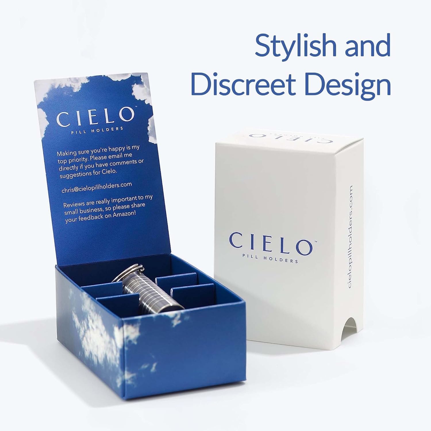 Cielo Pill Holders - Slim Single Chamber Keychain Pill Holder, Stainless Steel Pill Keychain Container, Waterproof Pill Case, Compact with Customizable Chambers, Stores 9 Aspirin-Sized Tablets