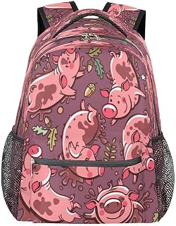 Mochilas para meninos e meninas, mochila escolar com vários bolsos, bolota de porco impertinente, impermeável, com alça de ombro ajustável para viagens, caminhadas, acampamento, Multi, Medium