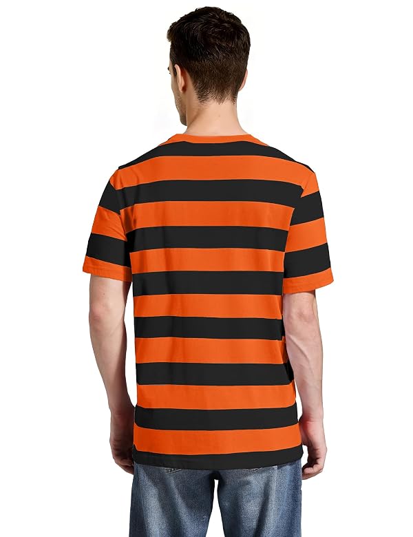 Zbrandy Black and Orange Striped Shirt Men Wide Stripes T Shirts Crew Neck Short Sleeve Tees Casual M by Zbrandy - Used condition - Image 3