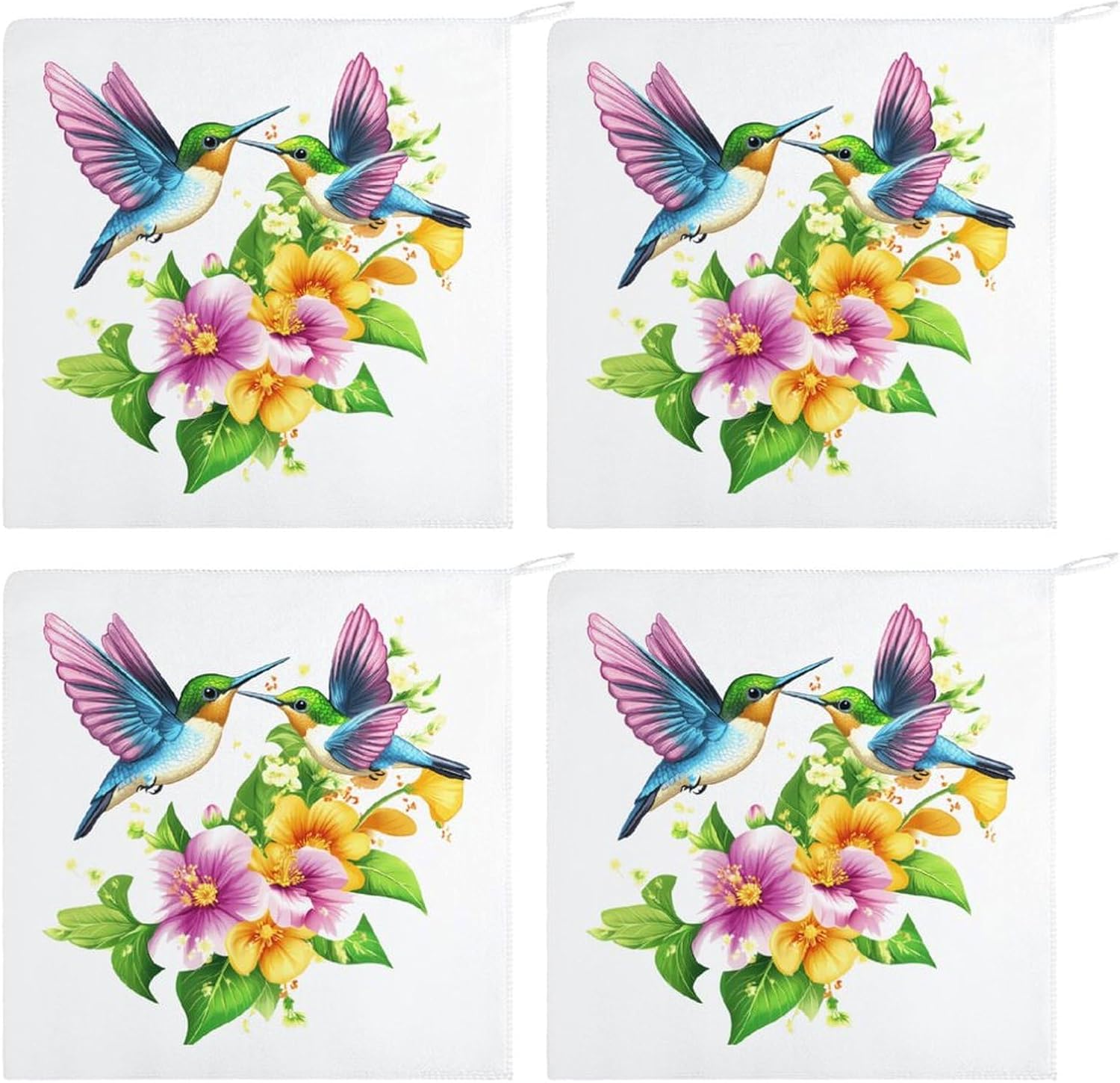 Hummingbirds Flowers Print Towel Hand Towels Decorative Towel for Bathroom Kitchen Shower Gym 4PCS