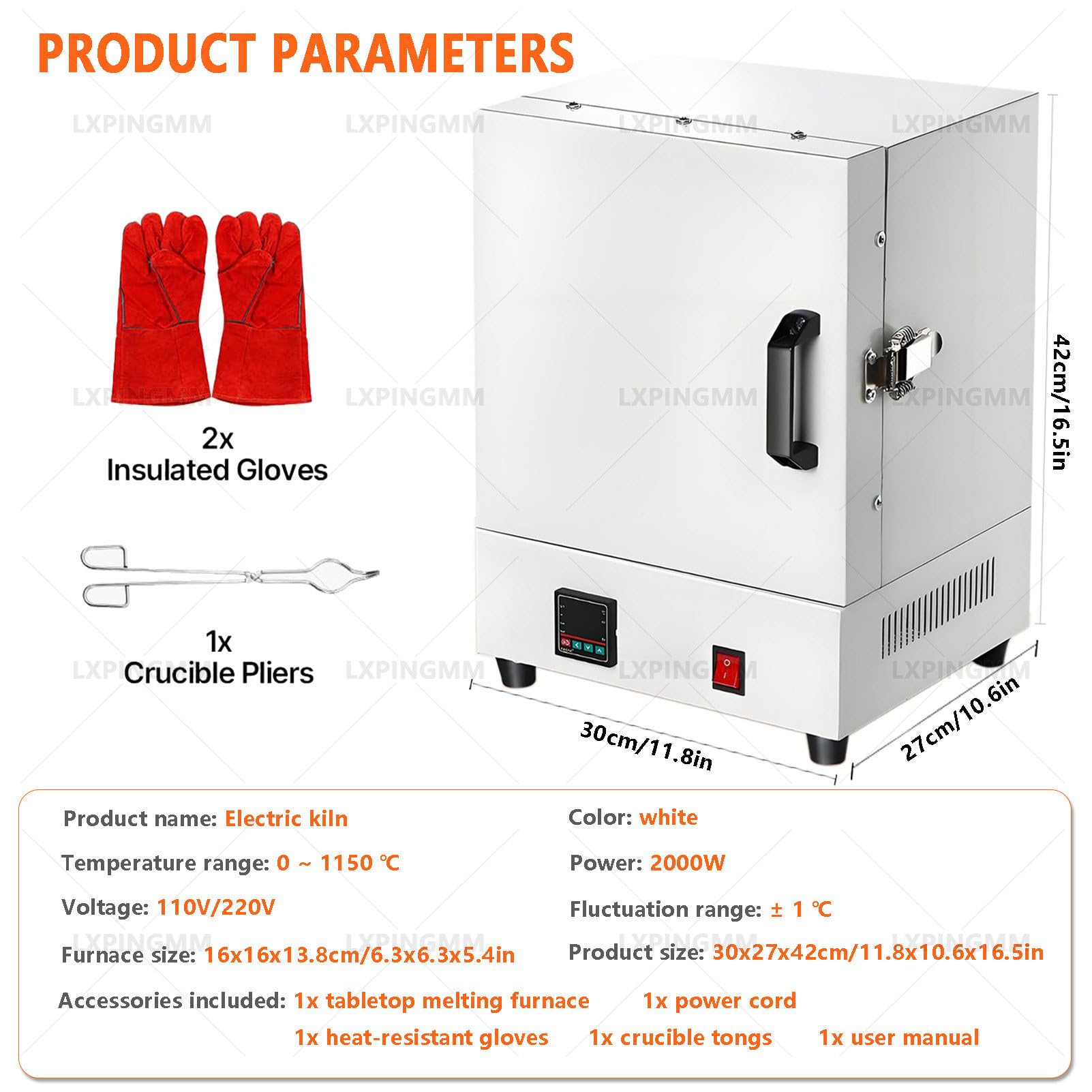 Horno de cerámica Horno eléctrico de Tratamiento térmico de 2000W, Horno de Alta Temperatura de 1150 ℃ para cerámica de Bricolaje, fabricación de Joyas, Tratamiento de Metales,Horno pequeño