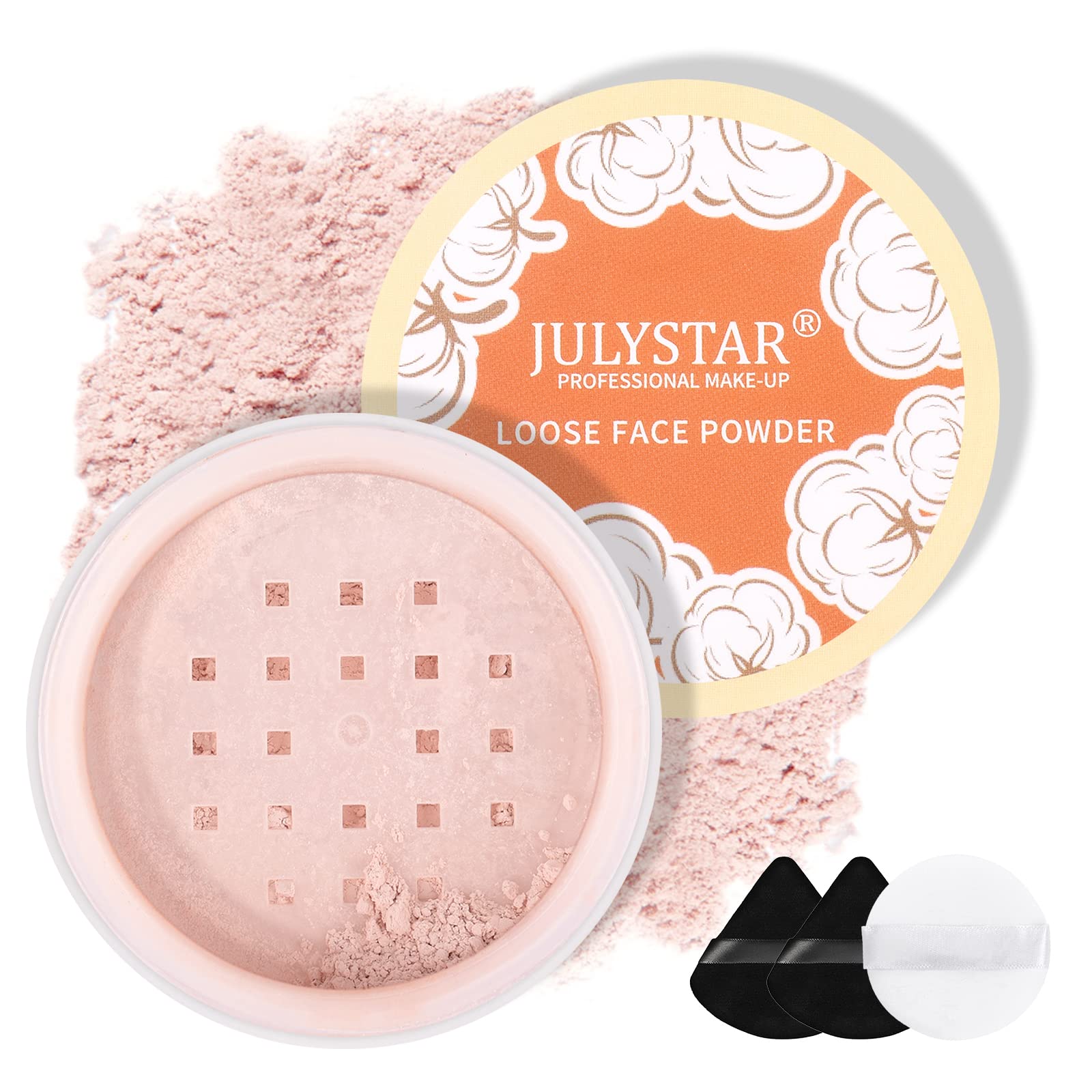 Pink Setting Loose Face Powder, Oil Control Minimizes Pore, Baking Powder With Triangle Puff, Soft Focus, Matte Flawless Finish, 8g 02 Pink Complexion 02 Pink Complexion Powder - with round & triangular puffs