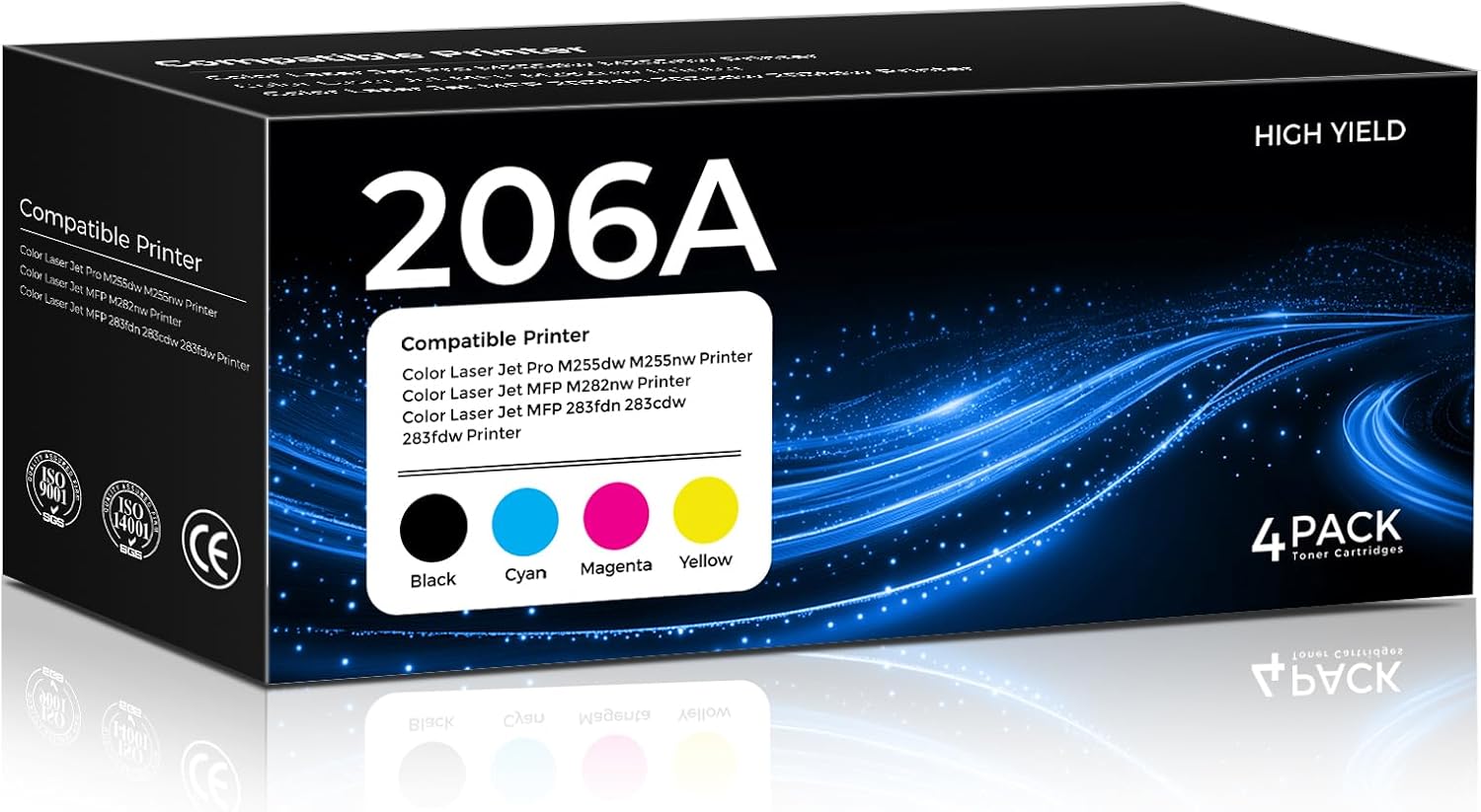 206X 4-Pack Toner Cartridges Set (with Chip) M283fdw M283cdw M255dw Ink Compatible for HP 206 206X 206A W2110X Work for Color Laser Jet Pro MFP M283fdn M282nw M283 M255nw Printer, High Yield