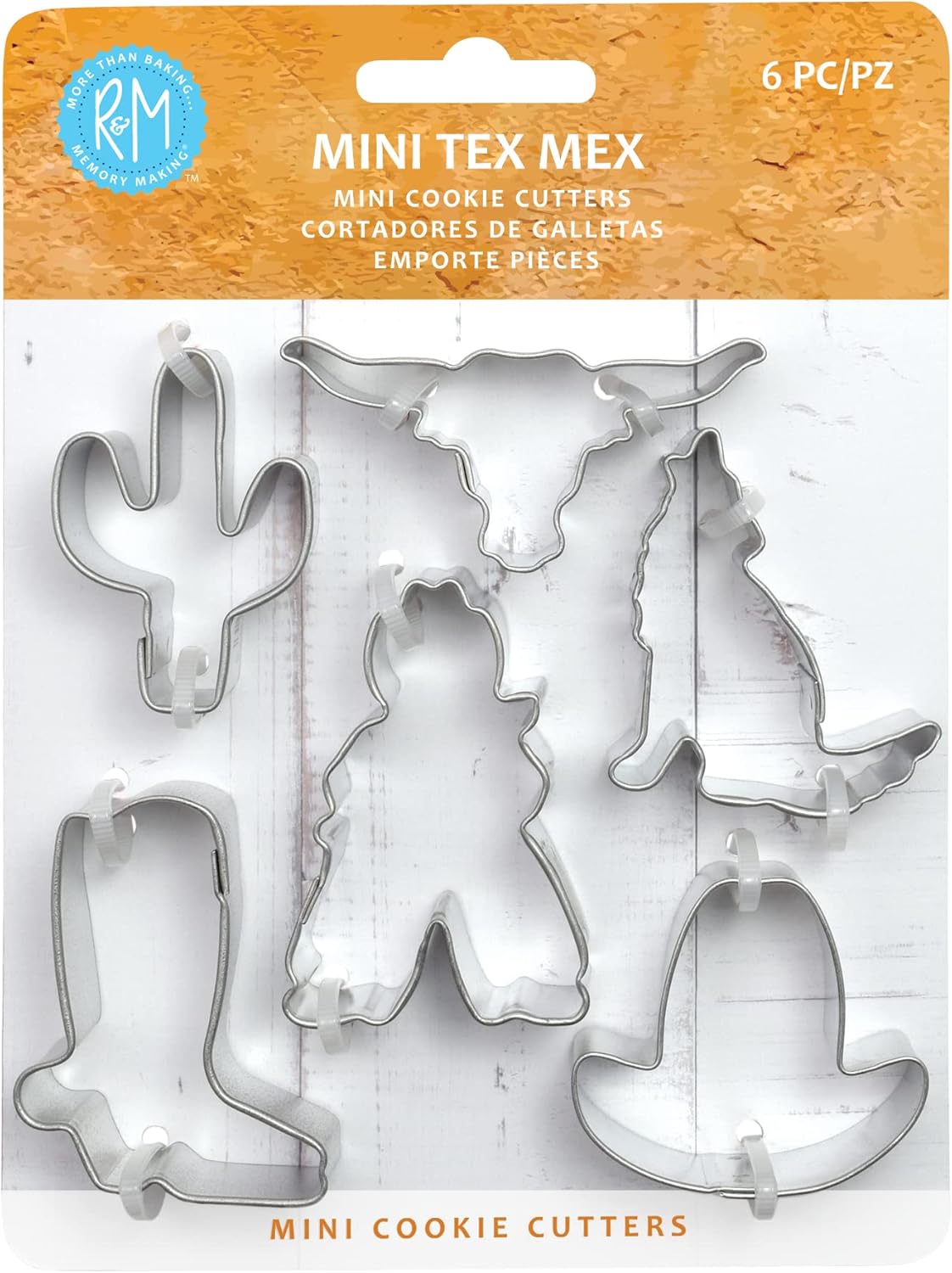 R&M International Mini Tax Mex Cookie Cutters, Cowboy, Cactus, Coyote, Boot, Hat, Longhorn, 6-Piece Set R&M International Mini Tax Mex Cookie Cutters, Cowboy, Cactus, Coyote, Boot, Hat, Longhorn, 6-Piece Set