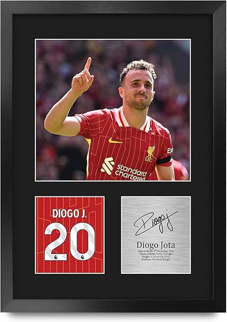 HWC Trading Diogo Jota Liverpool Gifts Printed Signed Autograph Picture for Football Fans and Supporters - A3 Portrait Framed