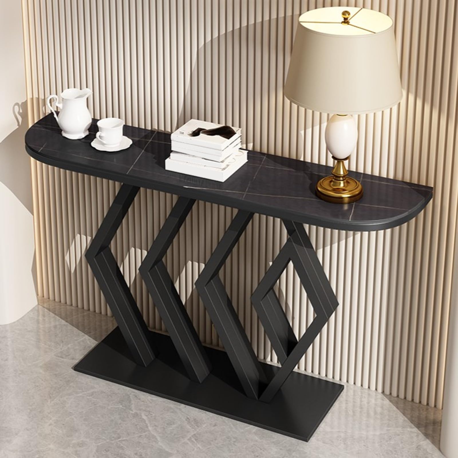 Consolle Stretta, Tavolo Consolle Ingresso da Divano Lunga Moderna con Struttura, Stile Moderno, Arredamento Contemporaneo(Black3,150cm/59in)