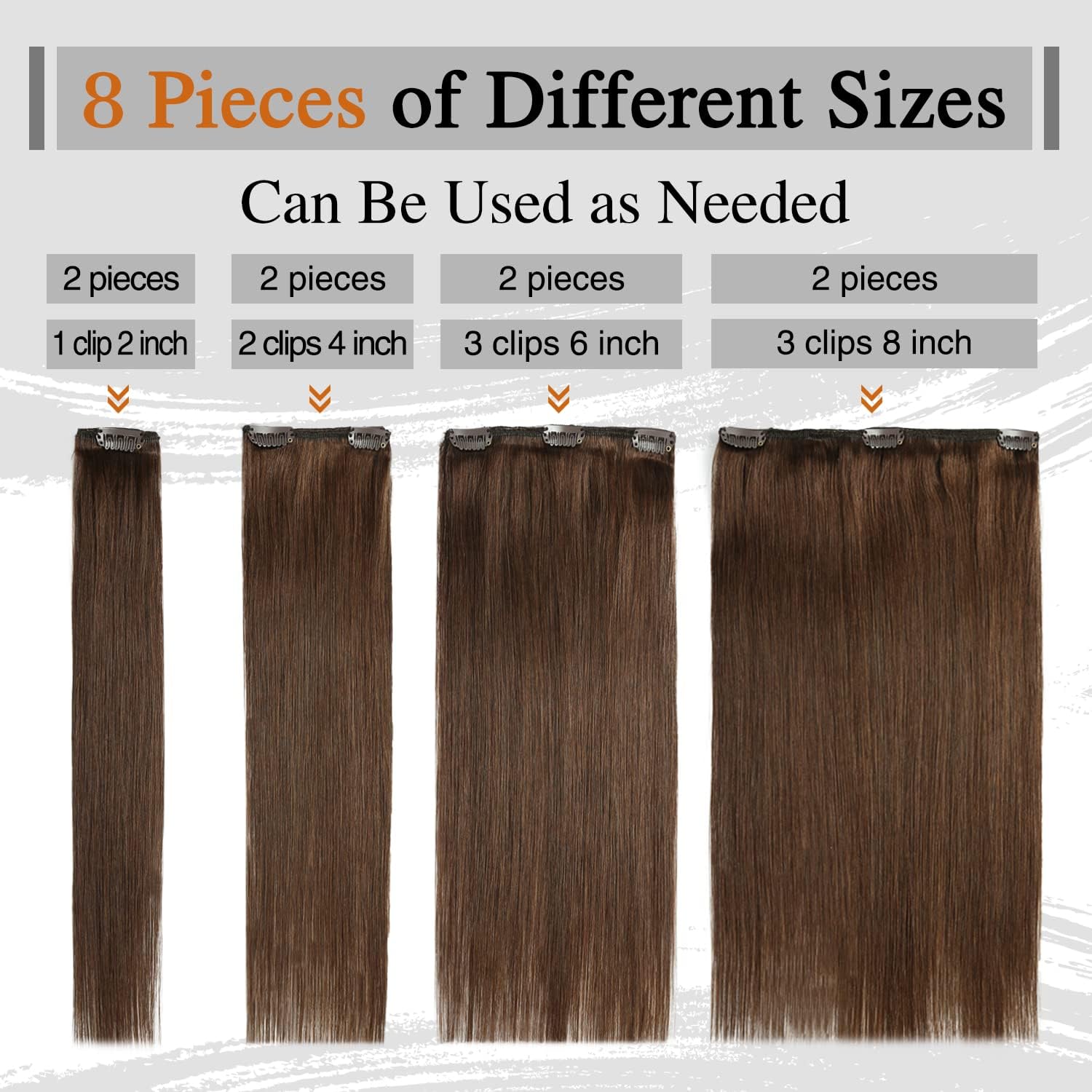 Yilite Hair Extensions Clip in 14 Inch Clip in Hair Extensions Human Hair Remy Natural Silky Straight Double Weft for Full Head #4 Medium Brown 110g 8pcs - Image 4