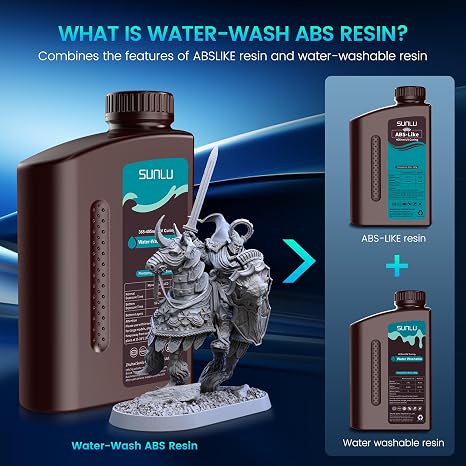 SUNLU 2KG Water Washed ABS Like Resin Combination of Toughness and Easy to Wash Less Shrink, Fast Hardening Non-Brittle, High Precision Resin for Most LCD/DLP/SLA 3D Printers, 2000G Gray