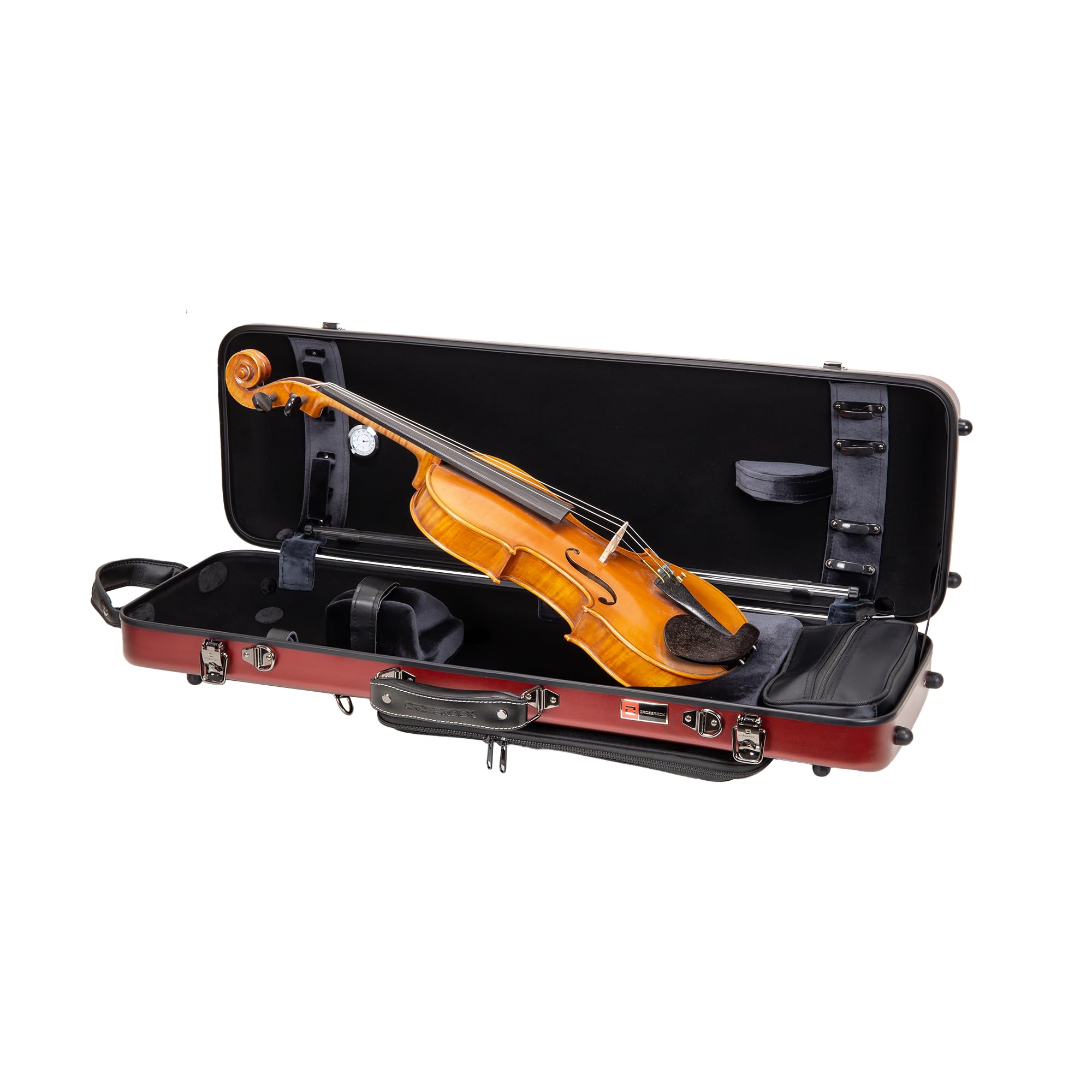 Crossrock Estuche Rectangular de policarbonato para violín 4/4 de tamaño Completo, Acabado Rojo Mate, higrómetro, Bolsa de música, Almacenamiento de Accesorios, Carcasa Dura Ligera, Color Rojo