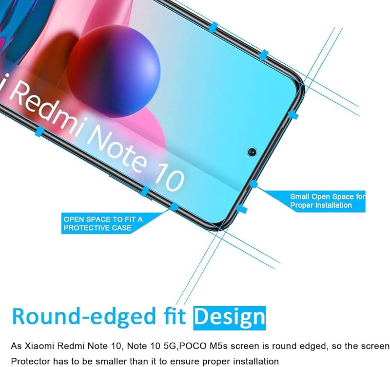NEW'C Set 3 folii de protecție din sticlă securizată pentru Xiaomi Redmi Note 10 și Note 10 5G, compatibile cu husa, rezistente la zgârieturi, fără bule de aer
