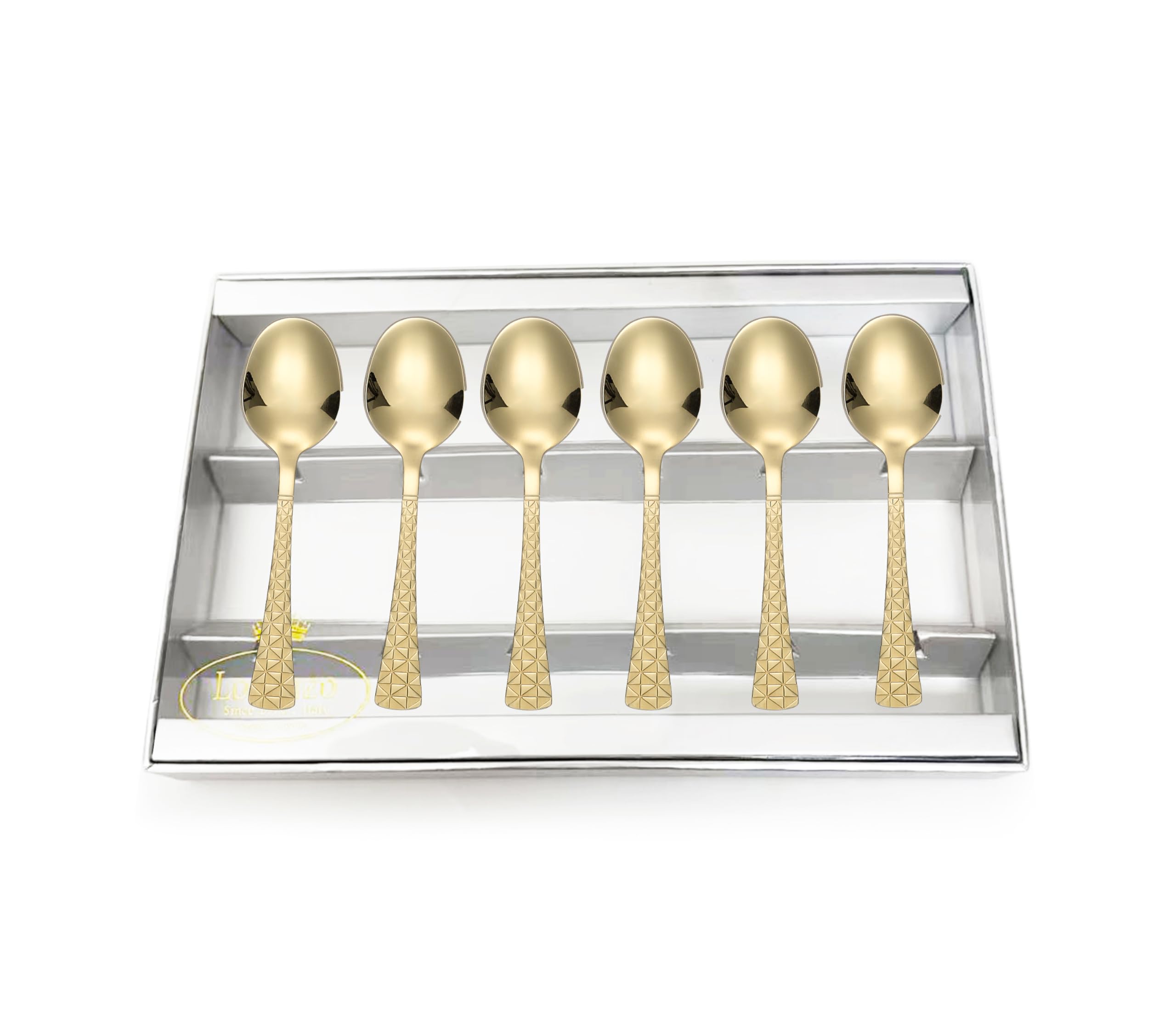 Lorren Home Trends Cuchara de café expreso con patrón geométrico, acero inoxidable, juego de 6, color dorado