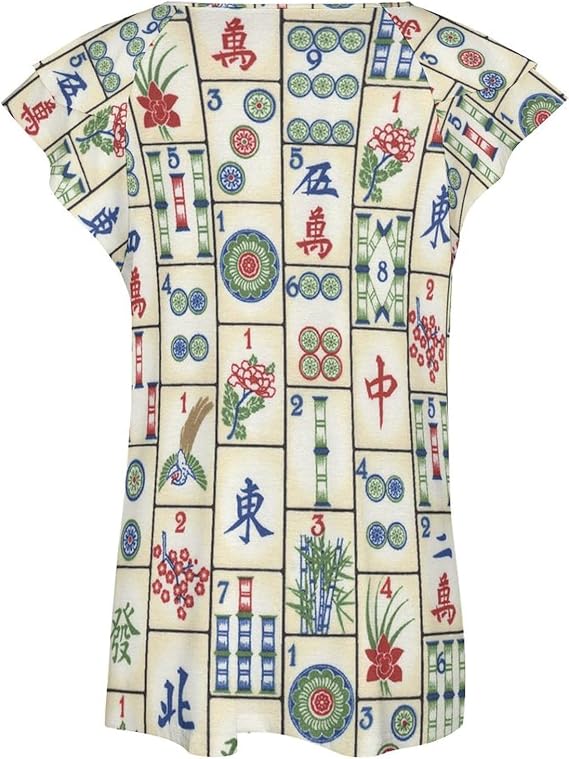 Fun Mahjong Women's Summer Tops Short Sleeve V Neck T-Shirts Casual Loose Fit Tee Pullover
