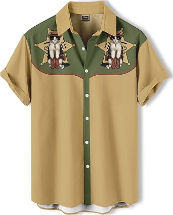Mens Hawaiian Shirt, Mirrored Graphic Print, Short Sleeve Vacation Shirt, Tropical Casual Beach