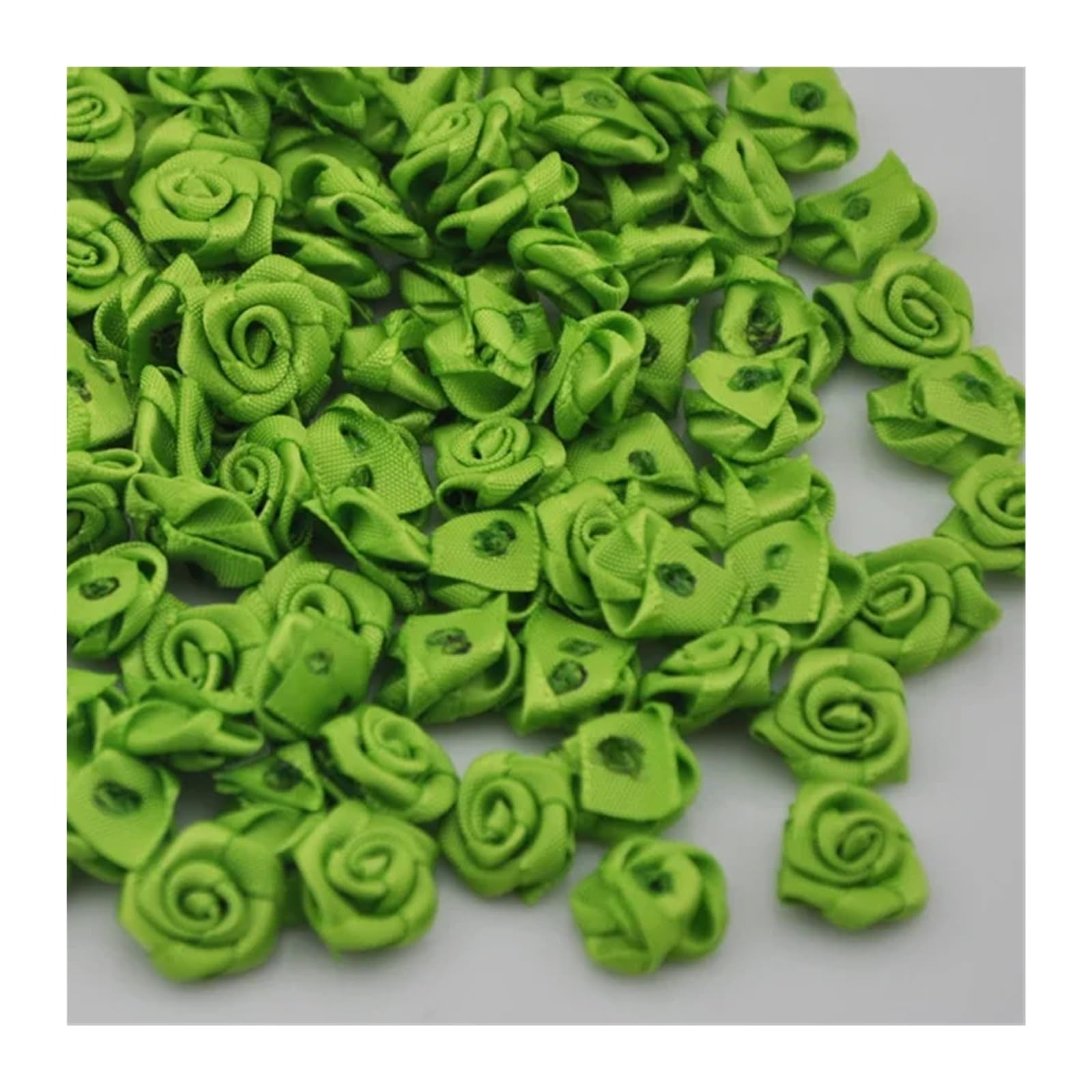 Ndsjaie Green Fabric Flowers Home Decor 50Pcs Satin Ribbon Flower Rose Craft/Wedding Appliques Lots Colors For Wedding Celebration Decor(Green)