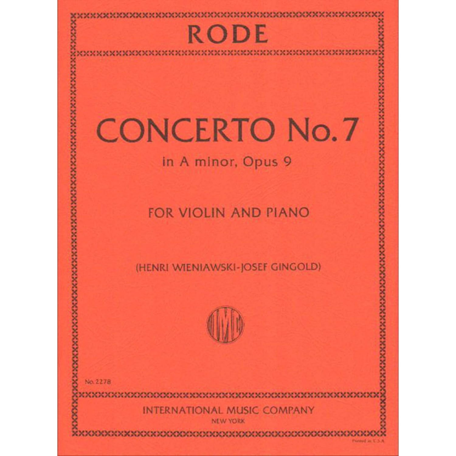 Rode, Pierre - Concerto No. 7 in a minor, Op. 9 Violin and Piano by Josef Gingold - International      Sheet music