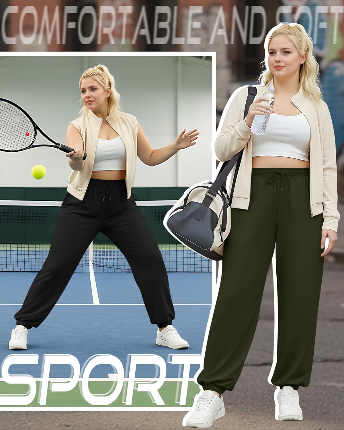 2 Pack Women's Plus Size Joggers, Drawstring Loose Baggy Sweatpants Cozy Athletic Casual Yoga Pants with Pockets - Image 4