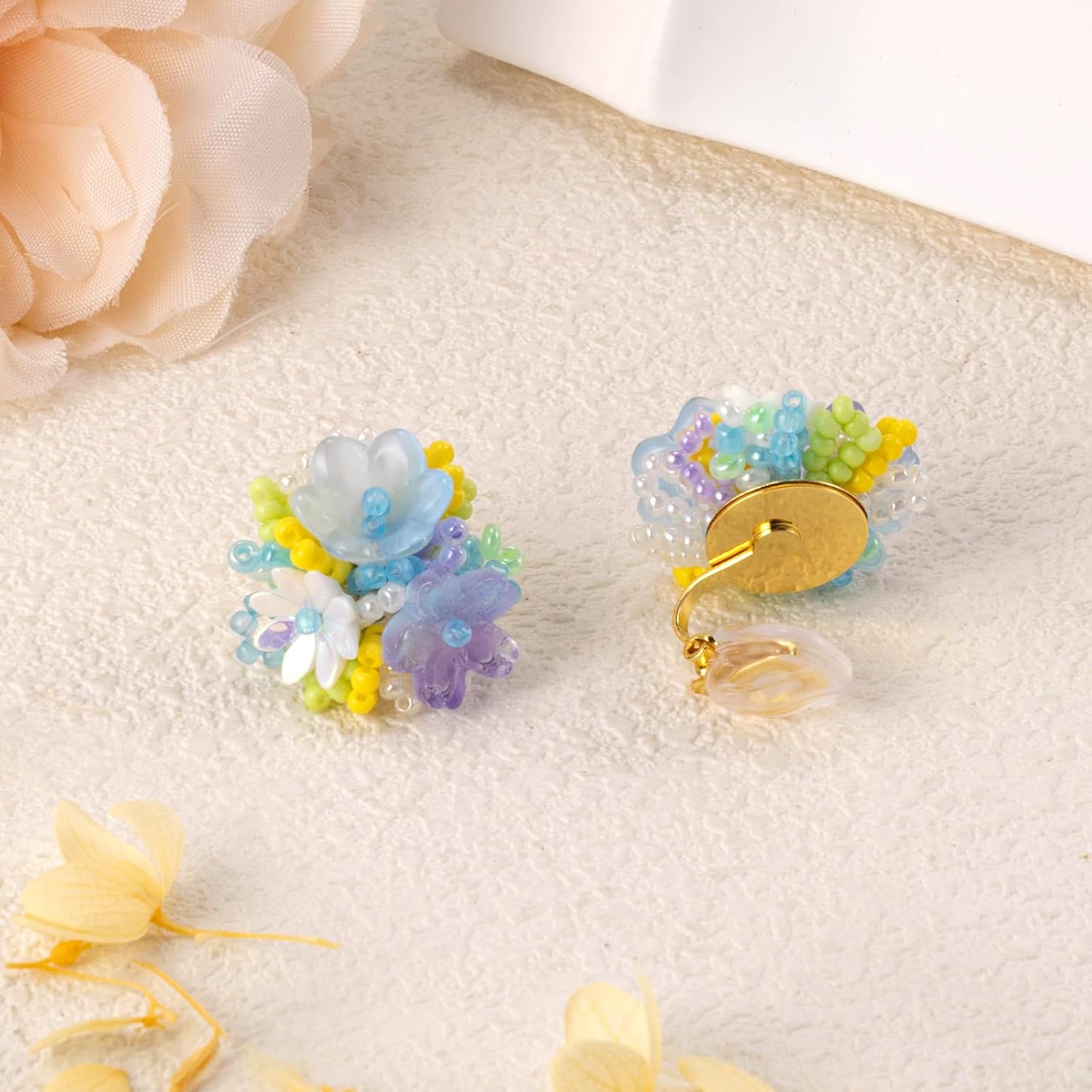 LAXPICOL Fashion Flower Clip On Earrings For Women Cute Lovely Acrylic Bead Flower Earrings No piercing Earrings - Image 5