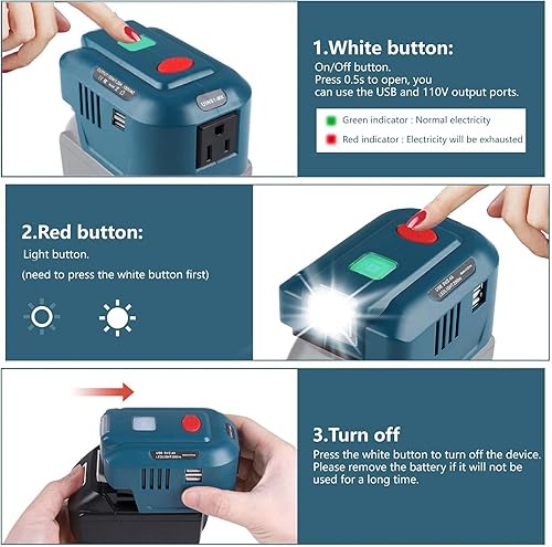 Miniatura 6 de BTRUI para Makita Generador Inversor Alimentado 150W para Makita Batería DC 18v a 110v Salida de CA, Fuente de alimentación portátil Adaptador de