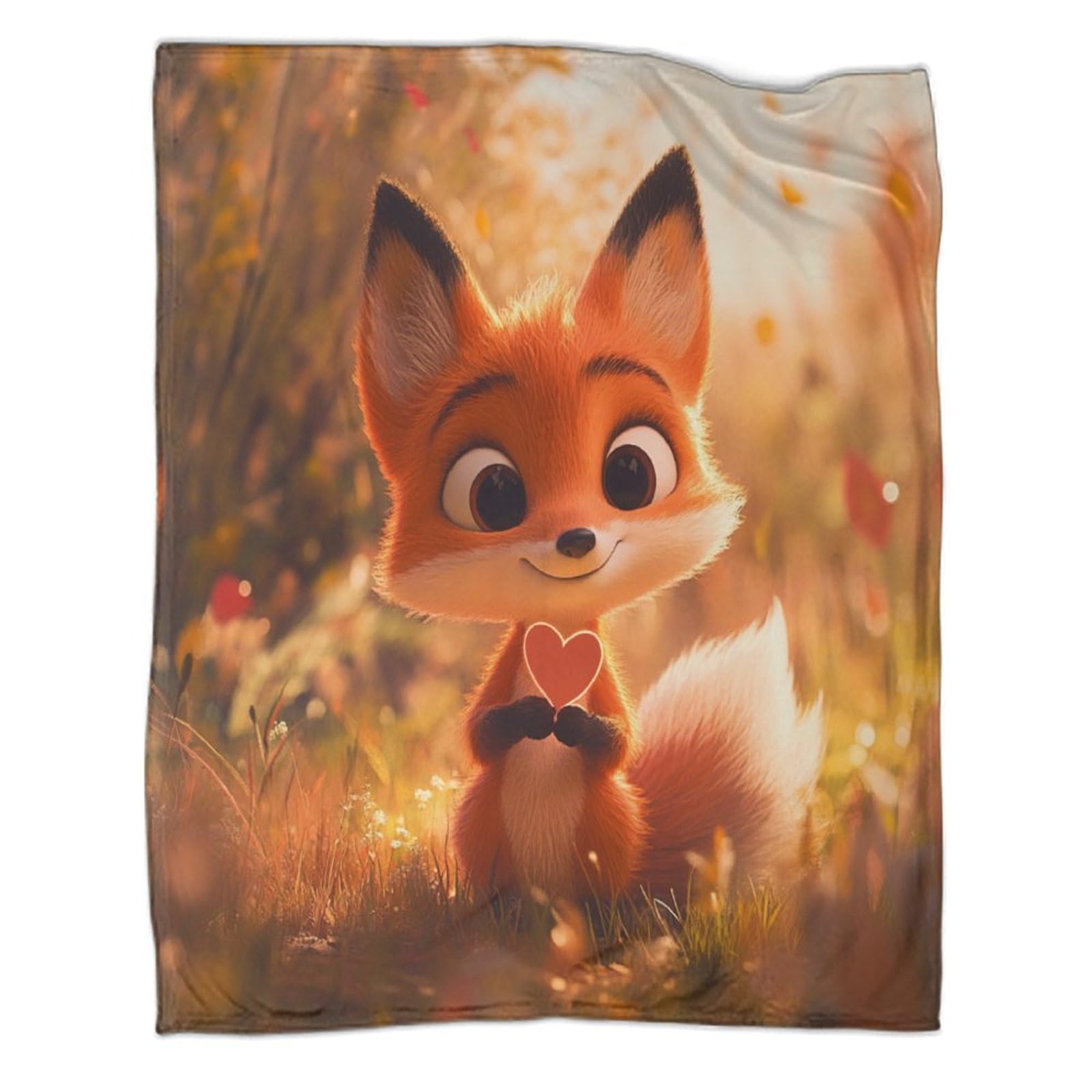 Couverture polaire moelleuse et chaude motif renard plaid 3D thermorégulateur