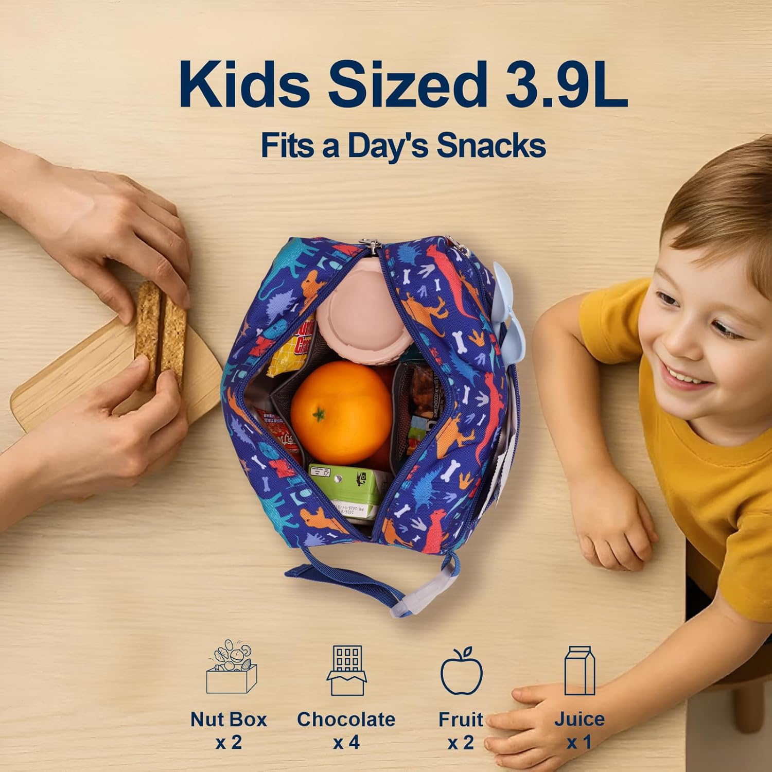 2pcs Kids Backpack for Boys 4-7 with Insulated Front Pocket, 15 Inch Backpack with Snack Bag, Kindergarten Bookbag Fits Folders, Reflective Safety Strips, Blue Dinosaur - Image 9