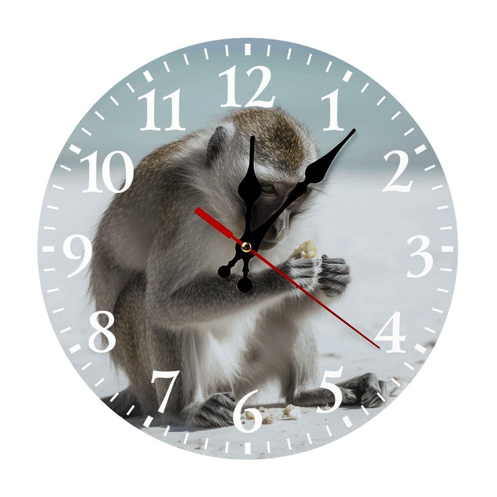 NTVOWPZO 10 Inch Wall Clock Monkey on The Ground Battery Operated Wall Clocks Silent Non-Ticking Round Wall Clock for Living Room Kitchen Home Office Wall Decorative Clock