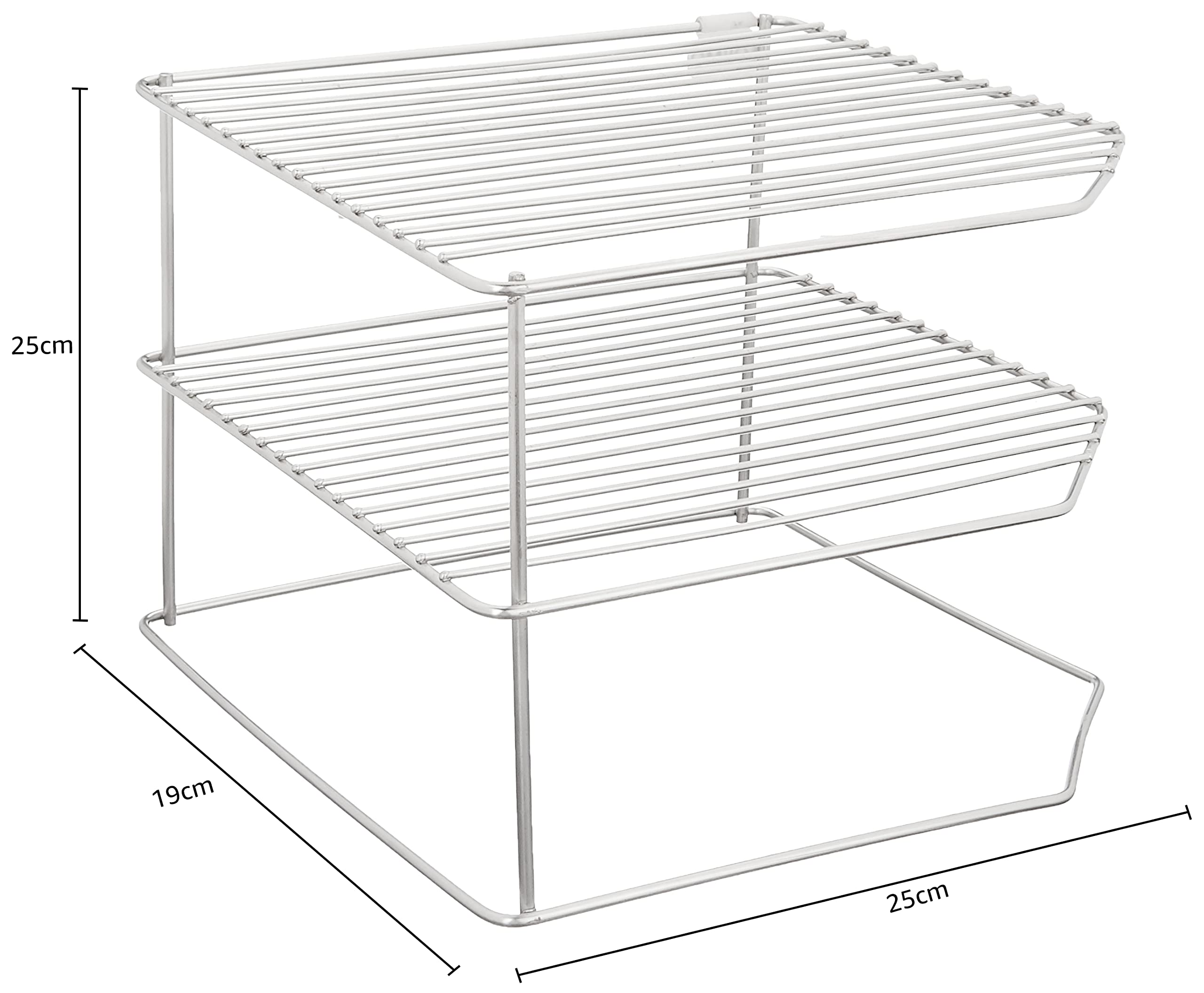 Amazon Brand - Solimo Three-Tier Corner Floor Mount Storage Rack, Stainless Steel, (25 Cm X 25 Cm X 19 Cm, Corner Shelf) 3