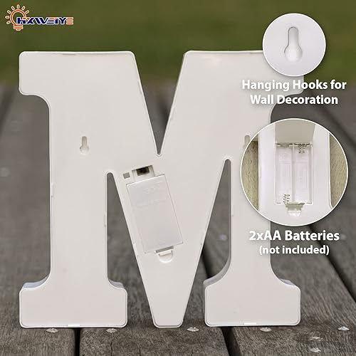 Miniatura 3 de HXWEIYE - Letra luminosa M con luces LED, diseño de marquesina con 26 letras del alfabeto y números del 0 al 9, funciona con baterías, luz cálida