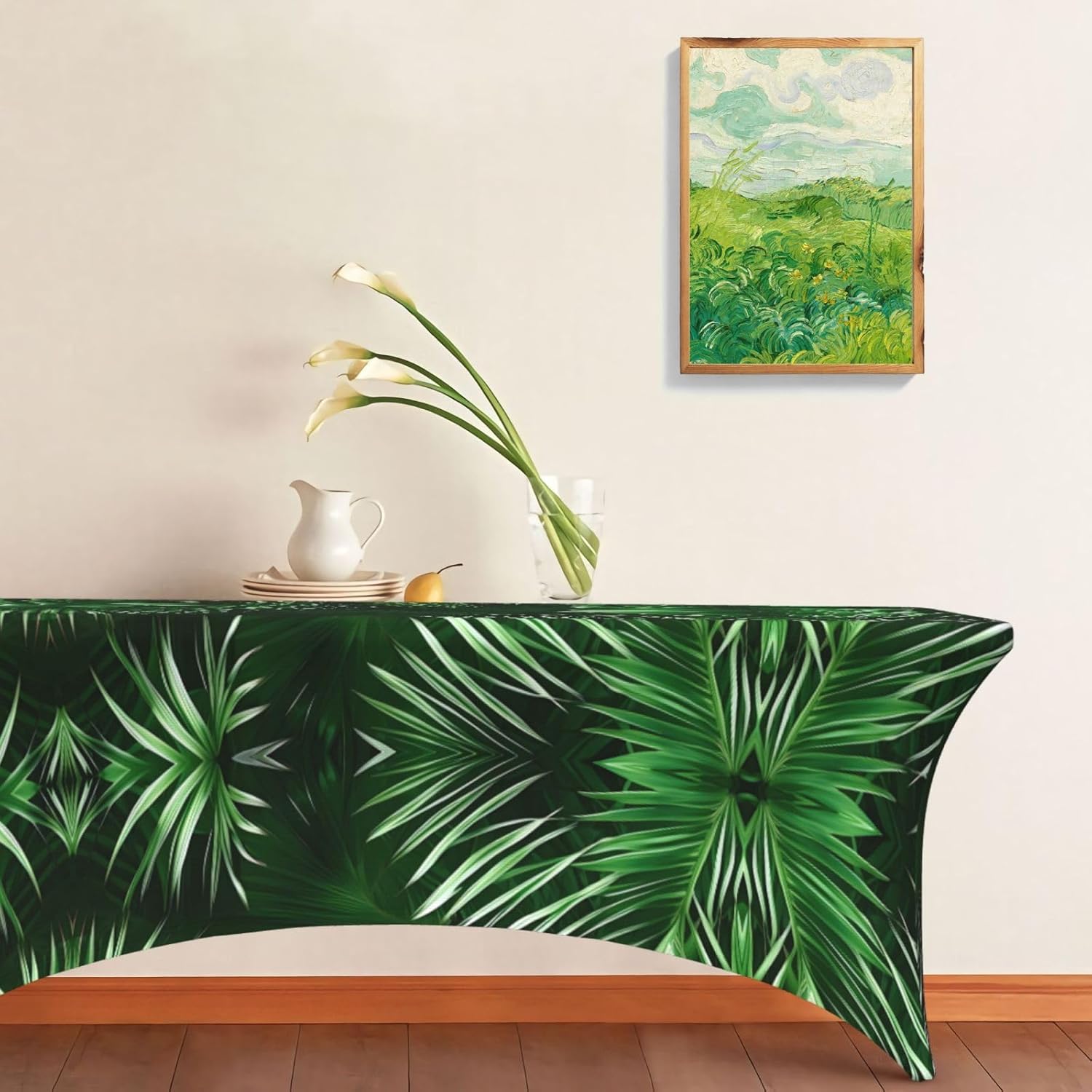 Green Leaves of Palm Tree Tropical Plants Print Table Cover Rectangular Tablecloth for 6-Foot Tables for Wedding Banquets Outdoor