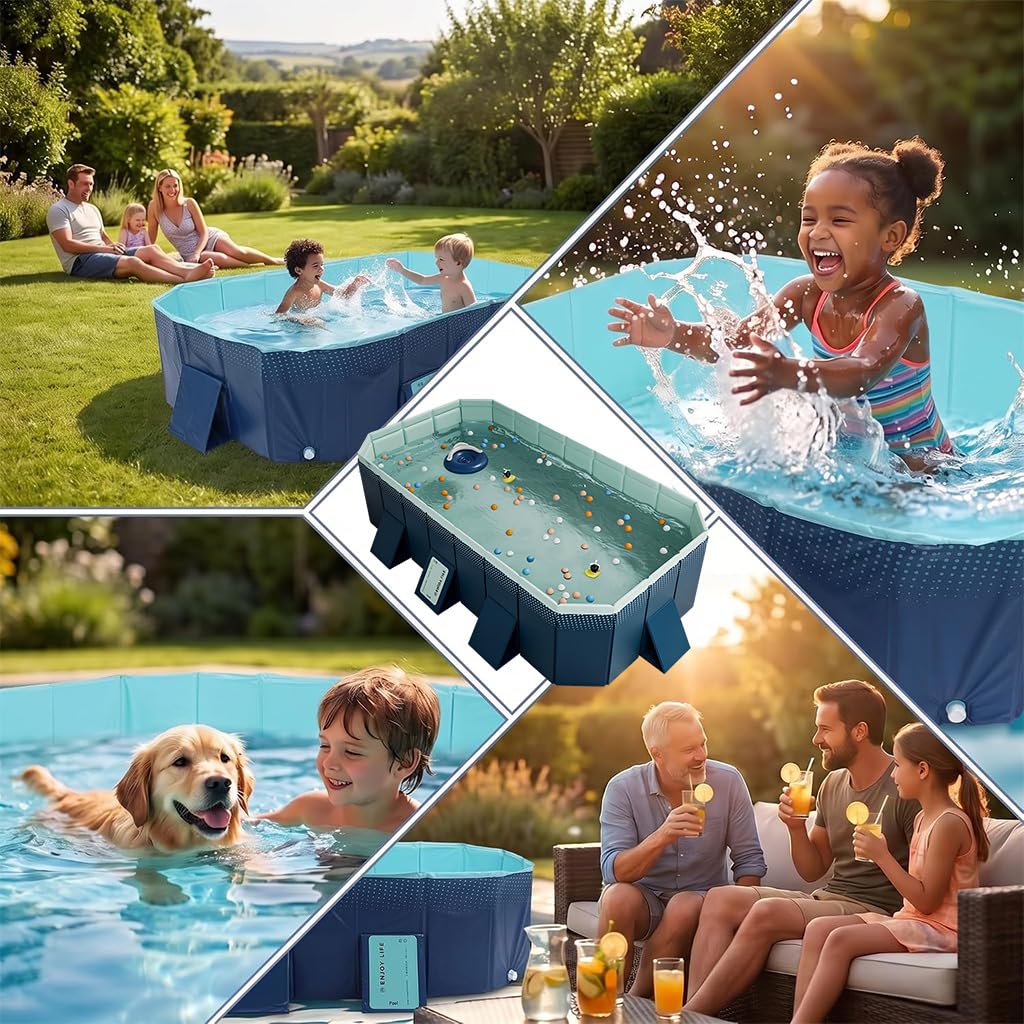 Piscina para niños pequeños, piscina plegable segura poco profunda con superficie lisa de PVC para niños pequeños y bebés, piscina de jardín de configuración rápida para juegos sensoriales y diversión