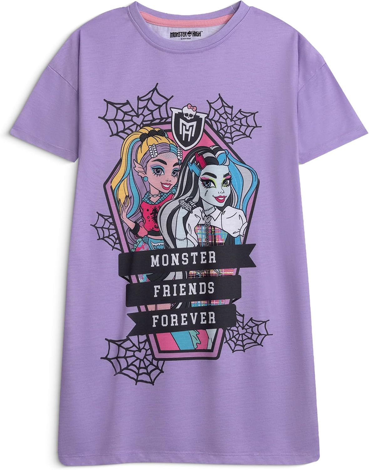 Monster High Draculaura Girls Purple & Pink Nightdress | Multi-Pack of 2 Short Sleeve Sleepwear Graphic Print