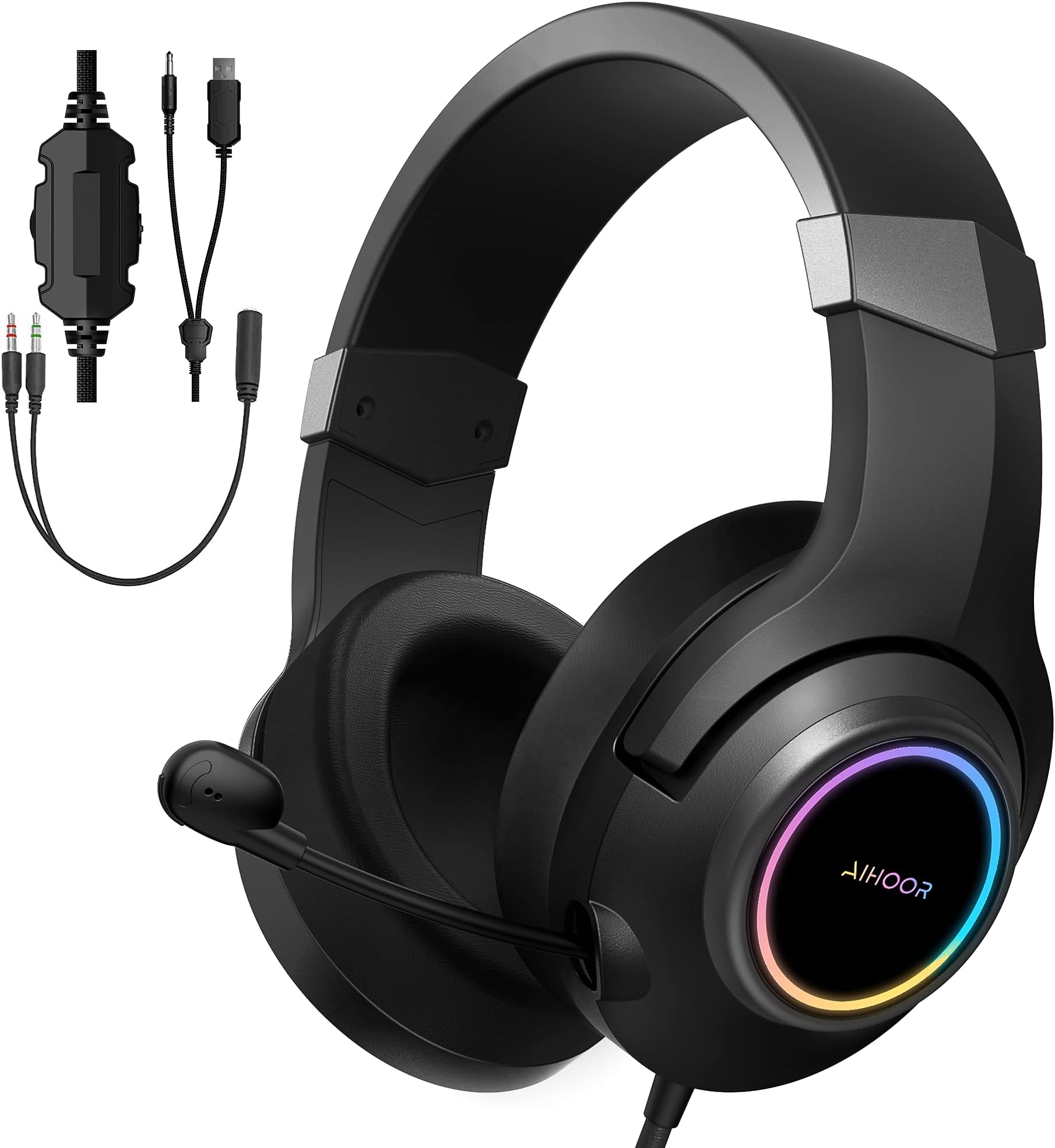 AIHOOR G10 Wired Gaming Headset with Microphone, Over Ear Headphones, Stereo Surround Sound Noise Cancelling Mic, 3.5 mm Audio Jack, Soft Memory Protein Earmuffs for PC/Mac/PS4/PS5/Switch/Xbox one