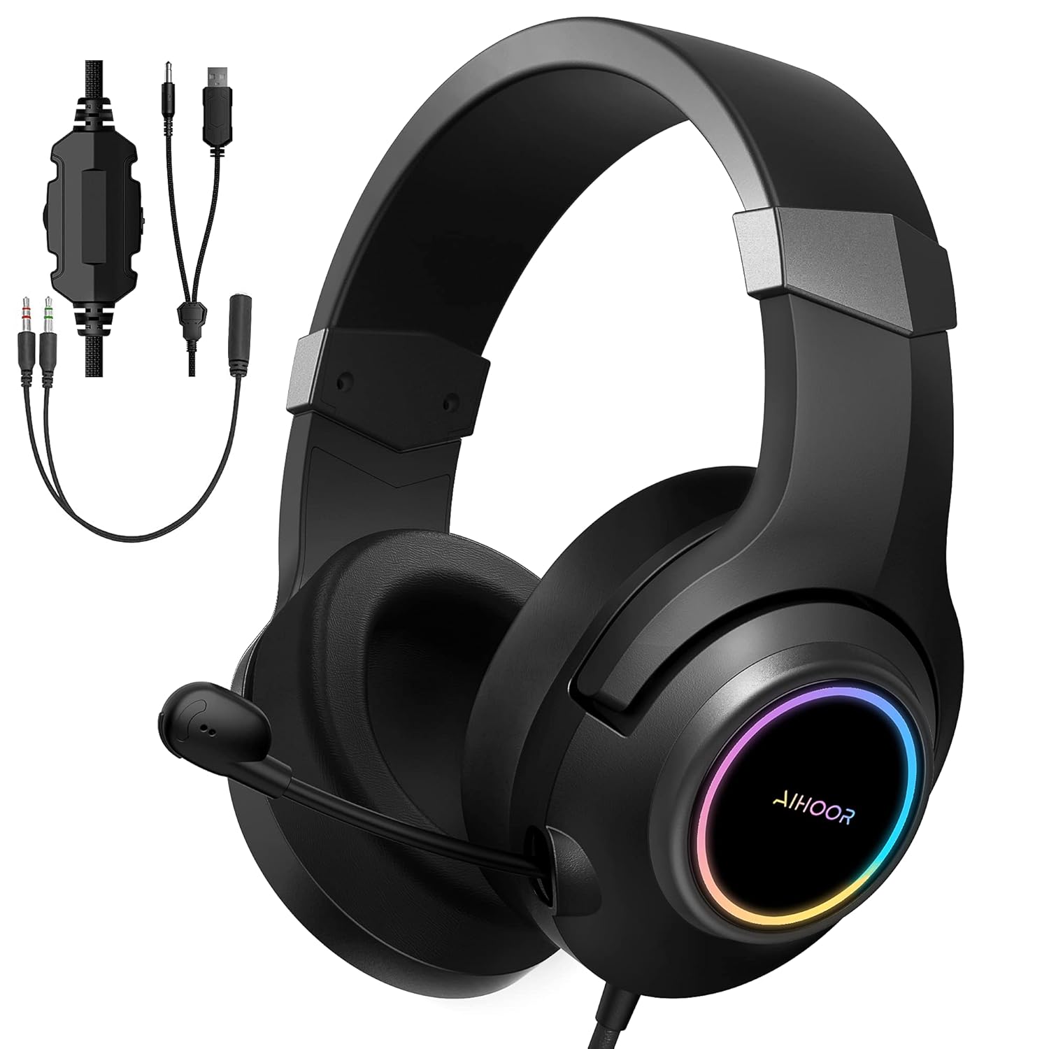 AIHOOR G10 Wired Gaming Headset with Microphone, Over Ear Headphones