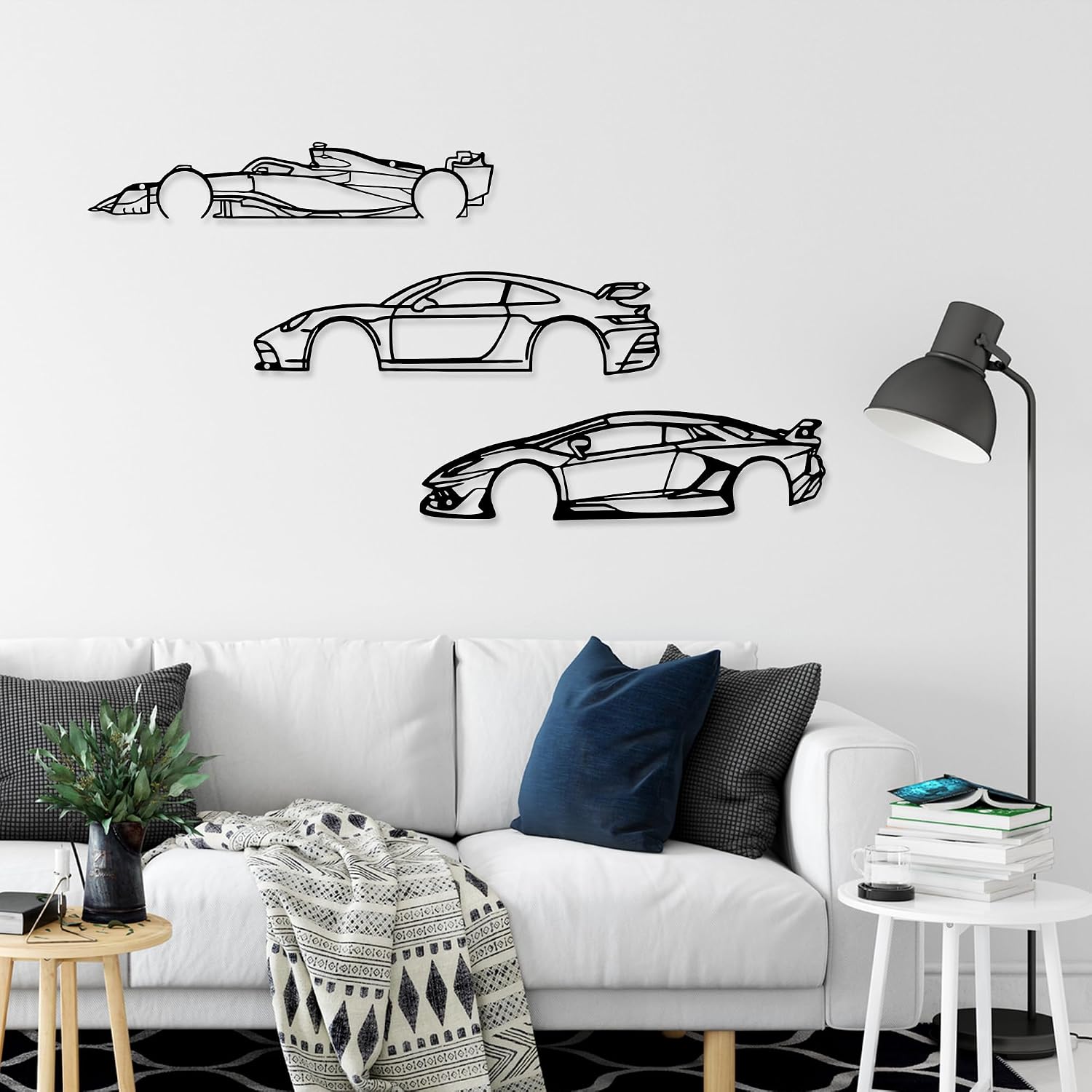 Xedatric Car Racing Metal Wall Art Silhouette 3-Piece for Indoor Home Decor