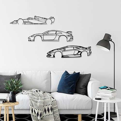 Miniatura 5 de Xedatric Juego de 3 piezas de arte de pared de metal de carreras, arte de pared de coche, decoración de pared de coche, decoración de pared para