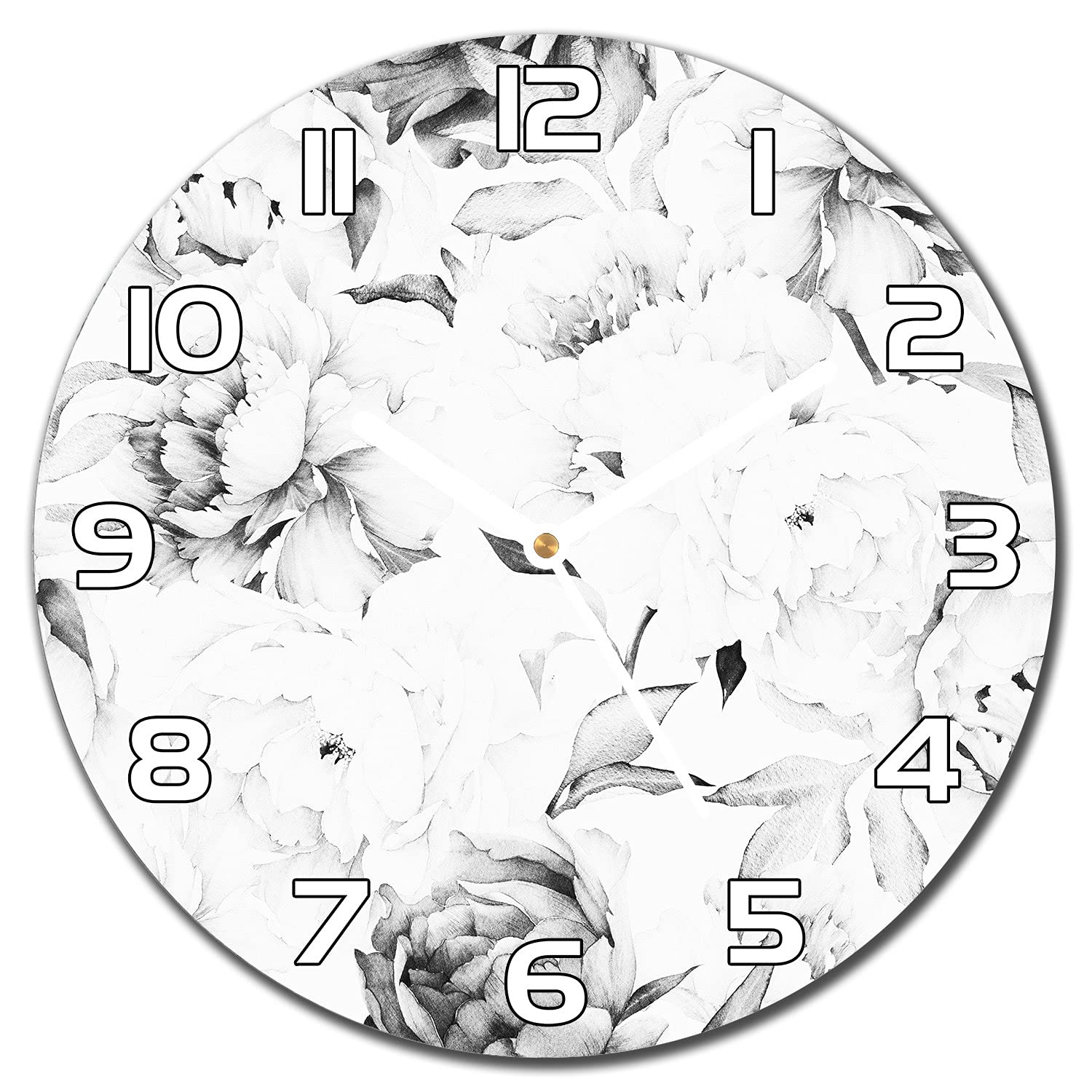 Horloge en verre pivoine lumineuse de 30 cm avec aiguilles blanches élégantes Coloray