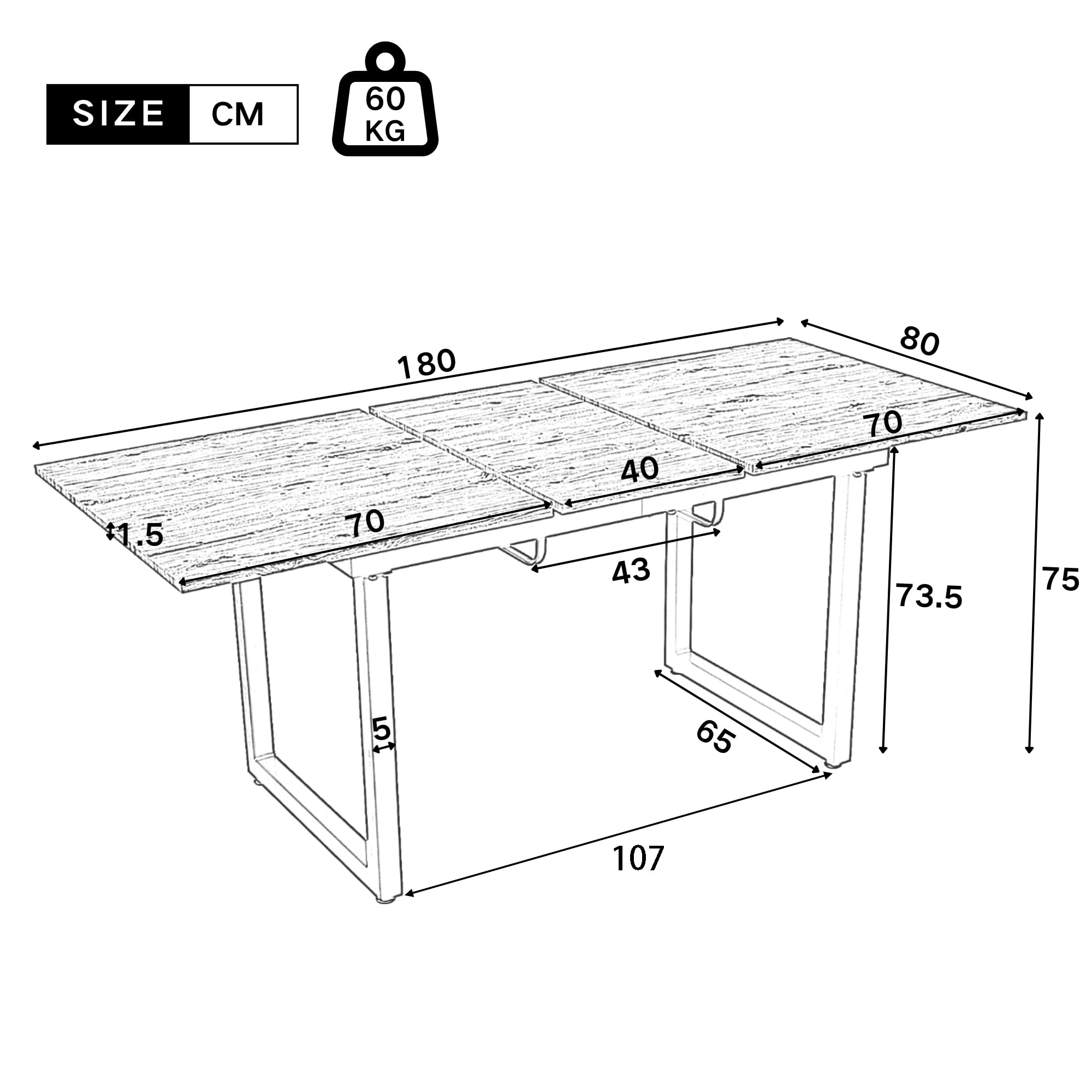 Merax Esstisch 140/180x80x75cm, Ausziehbar Esszimmertisch mit Tischbeine aus Metall, Rechteckiger Küchentisch für Wohnzimmer und Esszimmer, Weiß