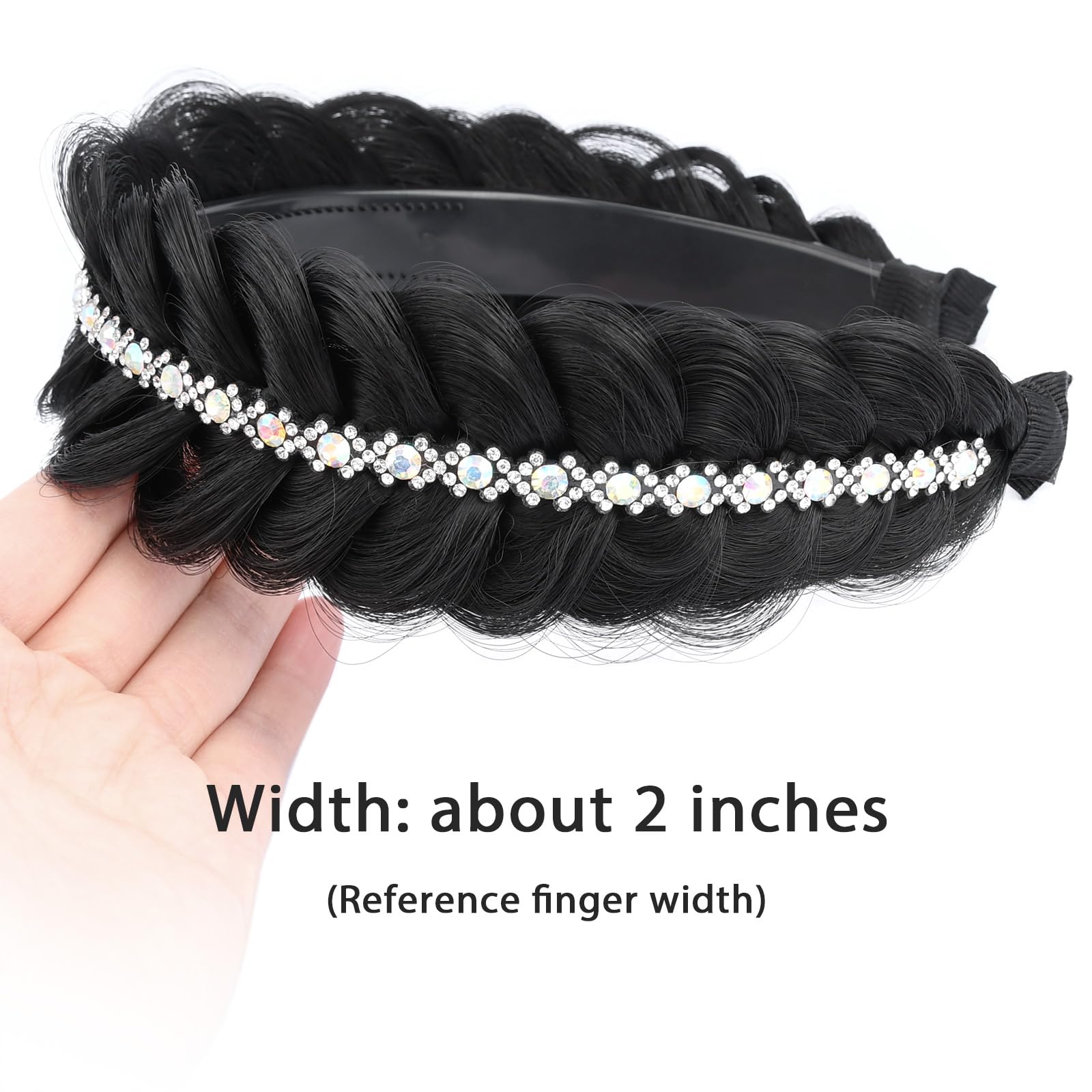 Gledola wide braid with teeth Synthetic Hair Braided Headband Hairpiece for Women (Natural Black 2 inches, Free Size) - Image 2