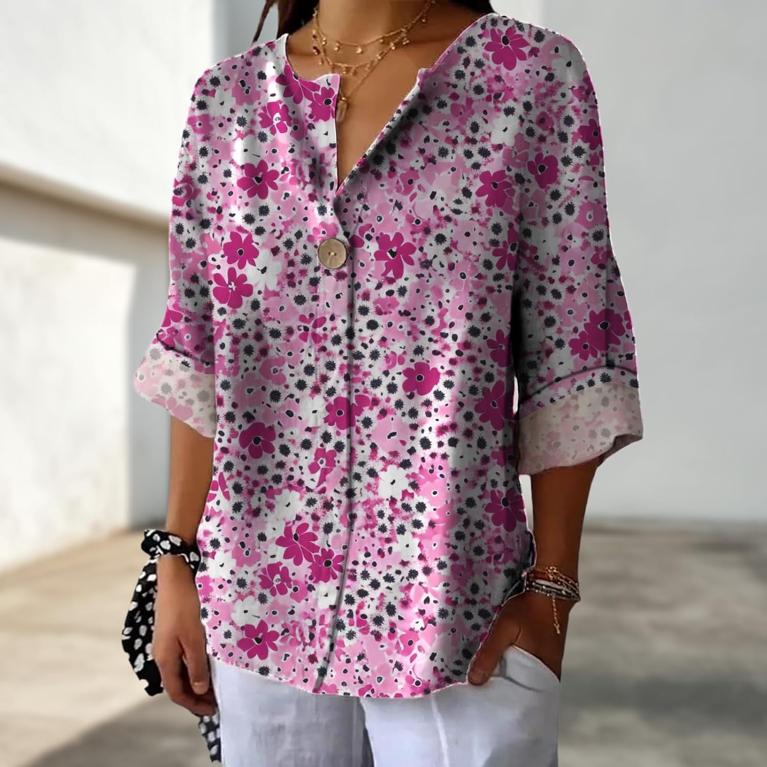 Teacher Tshirts Shirts for Women Vintage Floral Elegent Basic Tops Button Up Long Sleeve Flowing Blouse - Image 2