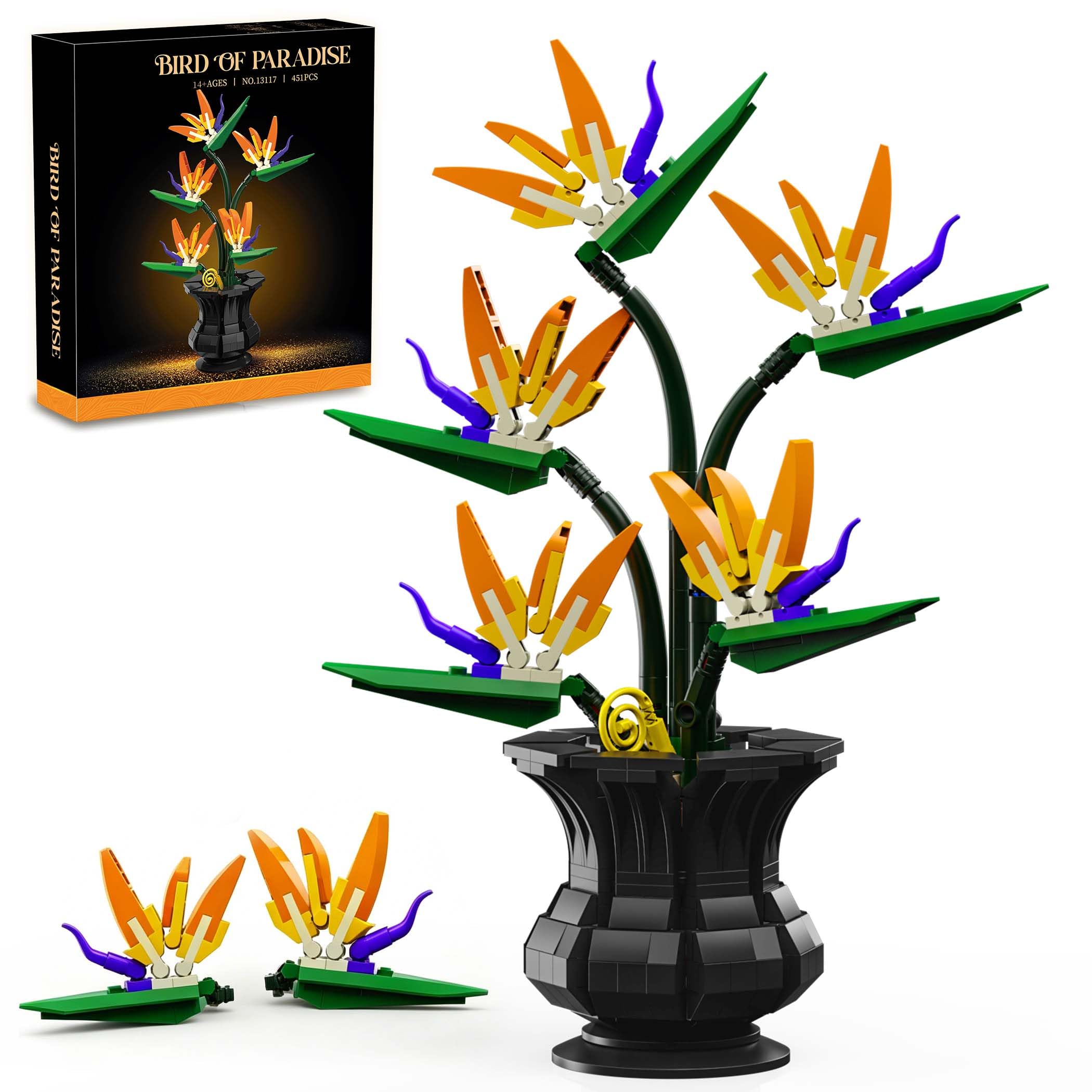 QGGQ 451PCS Bird of Paradise Flower Building Blocks Set for Adults, Artificial Flowers Bouquet Botanicals Kit, DIY Home Decoration Kit, Flowers Plant Home Decor Gift for Mother's Day, Valentine Day