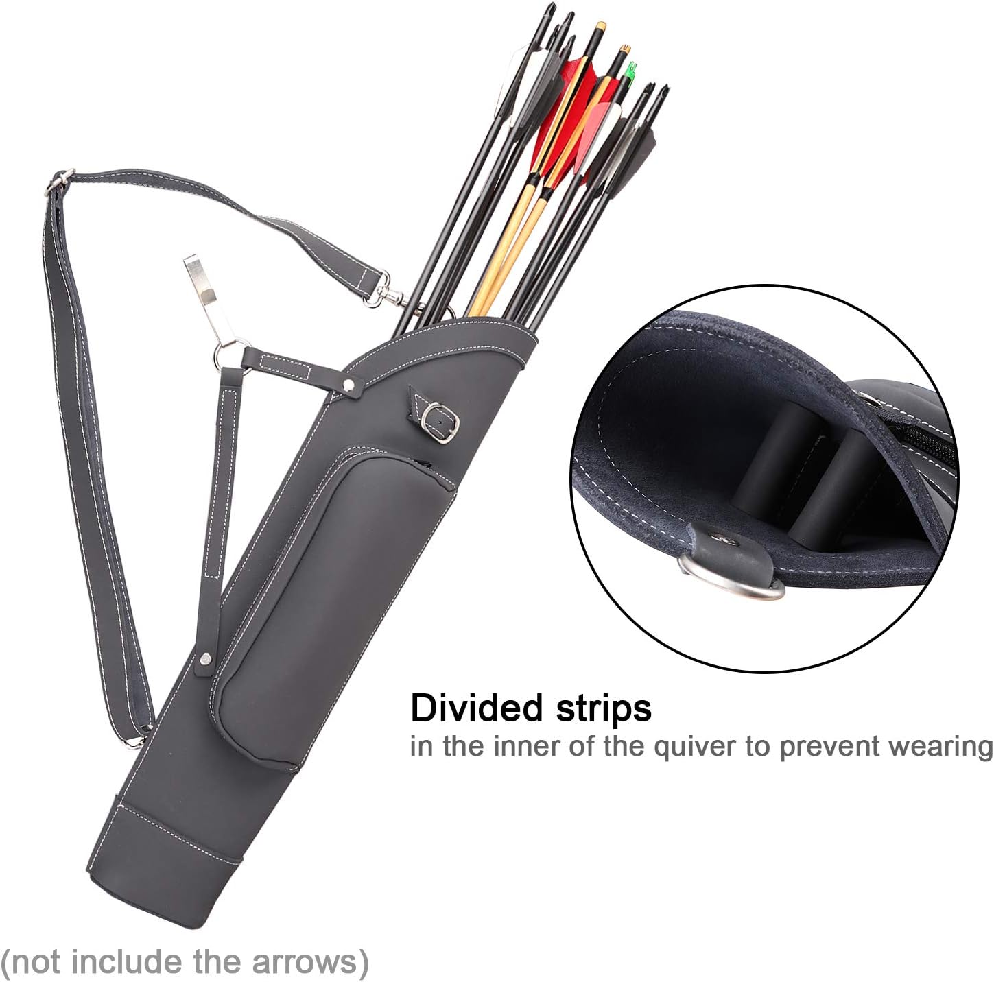 KRATARC Archery Dual Use Leather Back Arrow Quiver Hip Quiver Waist Hang Side with Adjustable Strap Belt Clip (Black) : Sports & Outdoors